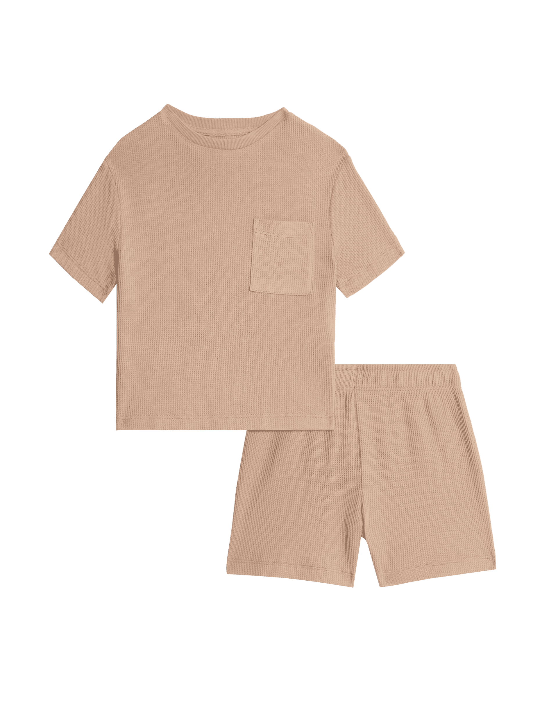 M&S Collection Cotton Blend Waffle Pyjamas (12 Mths-16 Yrs) - 7-8 Y - Neutral, Neutral