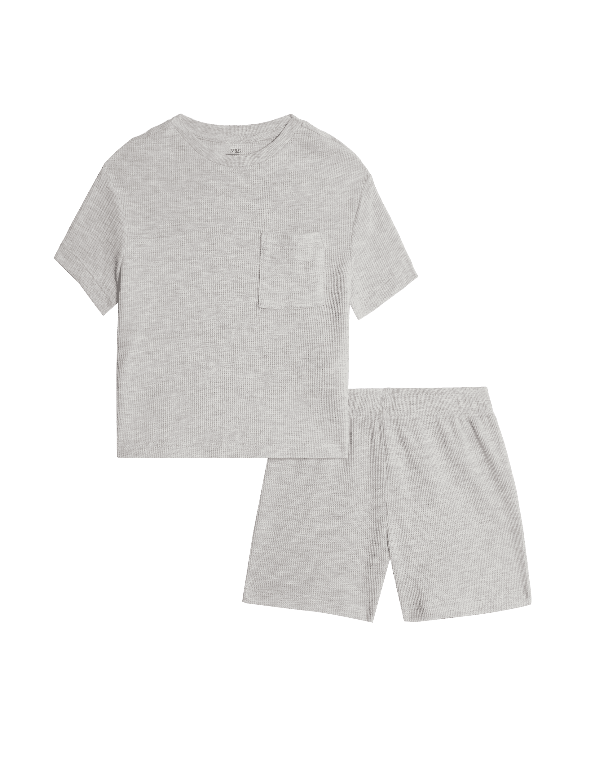 M&S Collection Cotton Blend Waffle Pyjamas (12 Mths-16 Yrs) - 10-11 - Grey, Grey,Green,Neutral,Indig