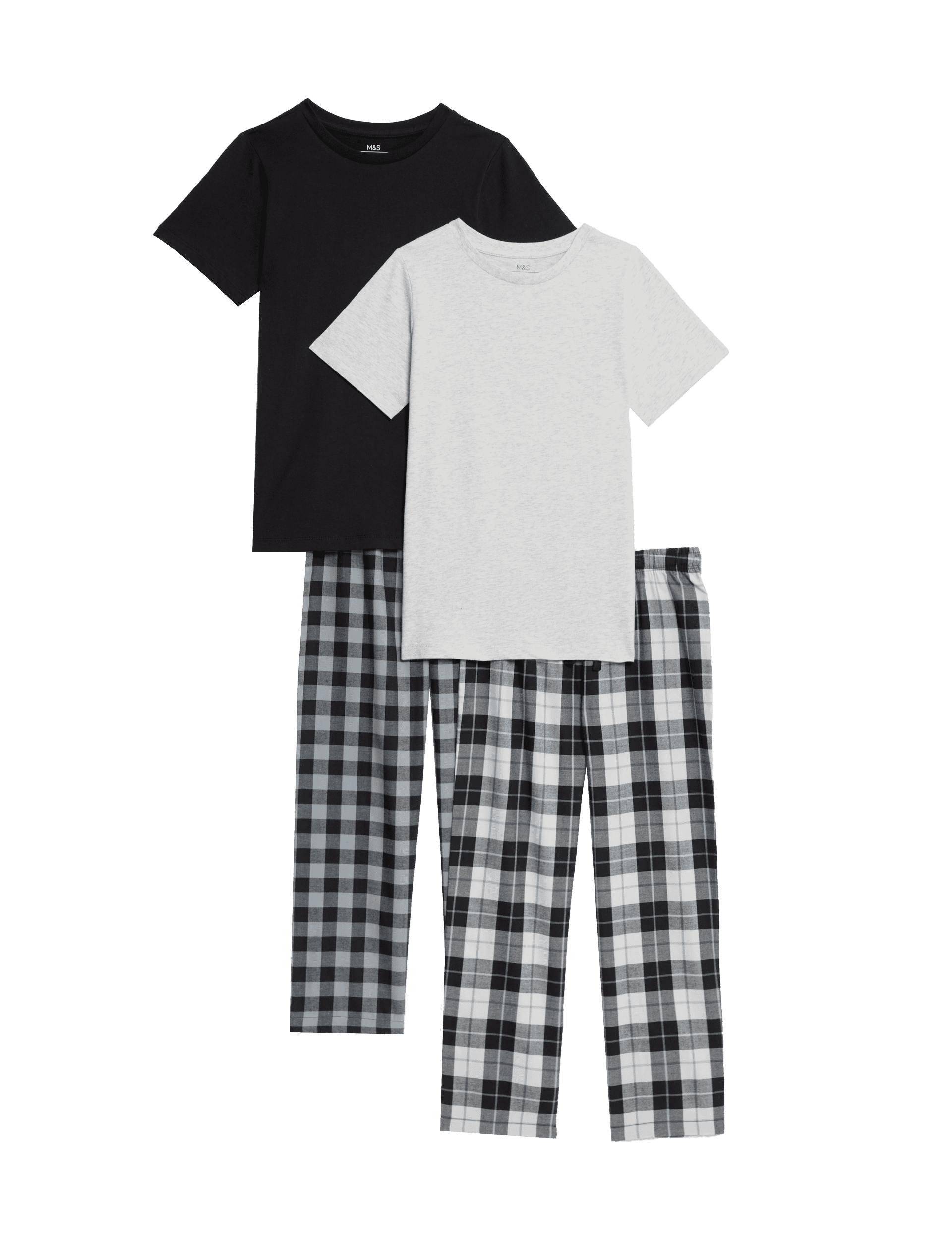 M&S Collection Boys 2 Pack Pure Cotton Checked Pyjama Sets (3-16 Yrs) - 9-10Y - Multi, Multi