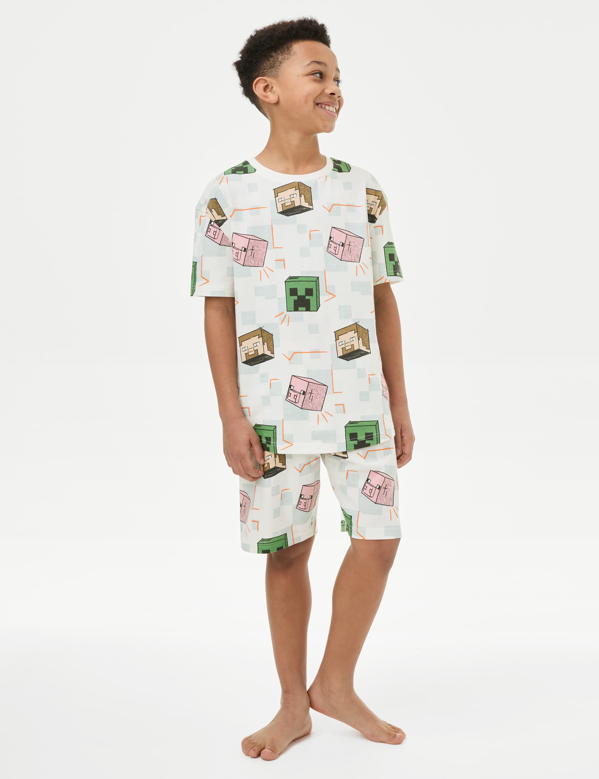 M&S Boys Minecraft Pyjamas (3-16 Yrs) - 3-4 Y - Ecru Mix, Ecru Mix