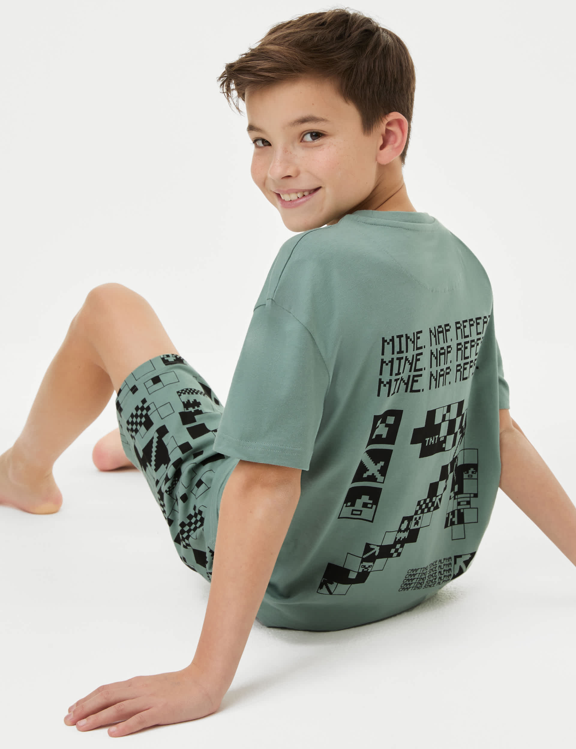 M&S Boys Minecraft Pyjamas (3-16 Yrs) - 3-4 Y - Green Mix, Green Mix