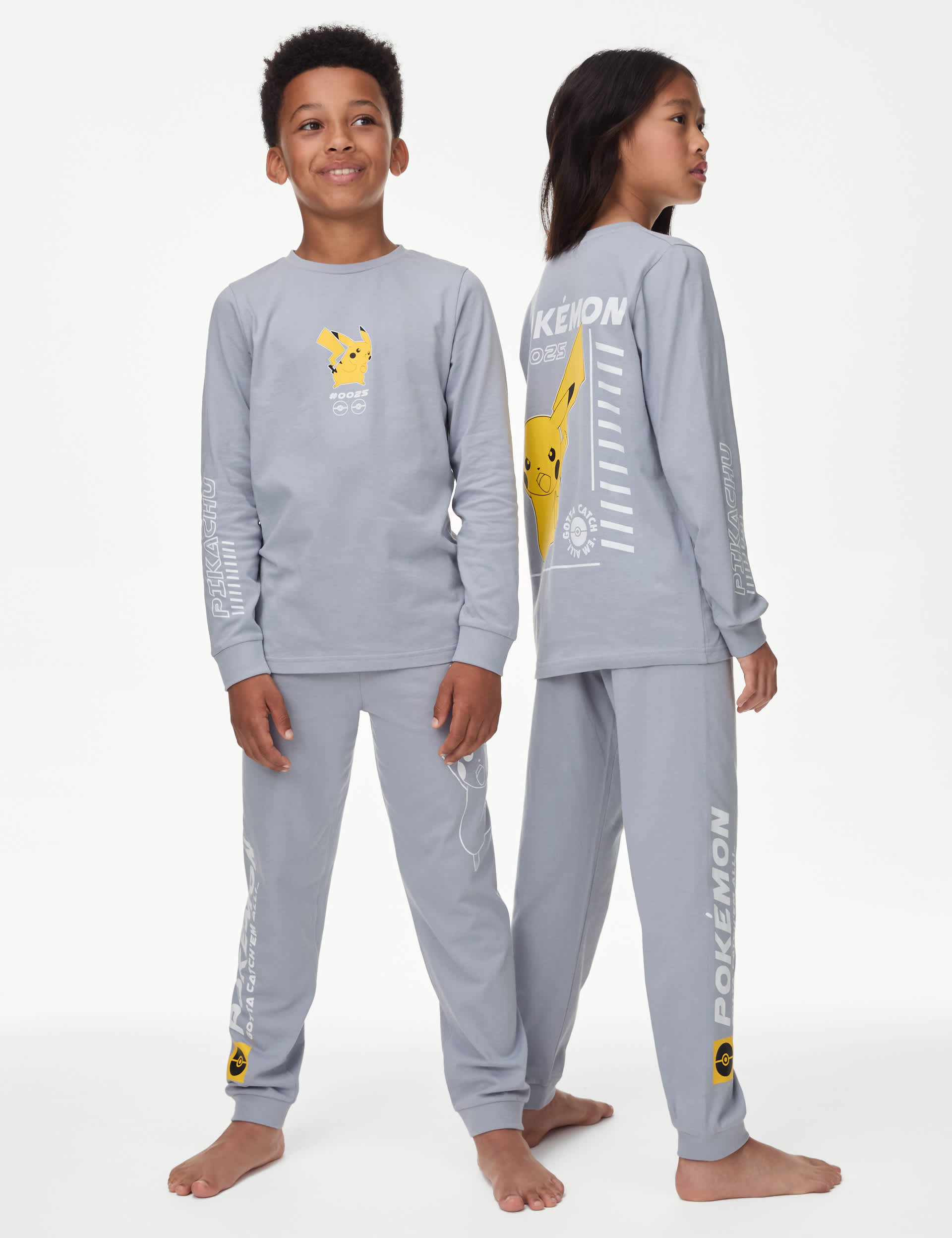 M&S Boys Pure Cotton Pokemon Pyjamas (6-16 Yrs) - 8-9 Y - Grey, Grey