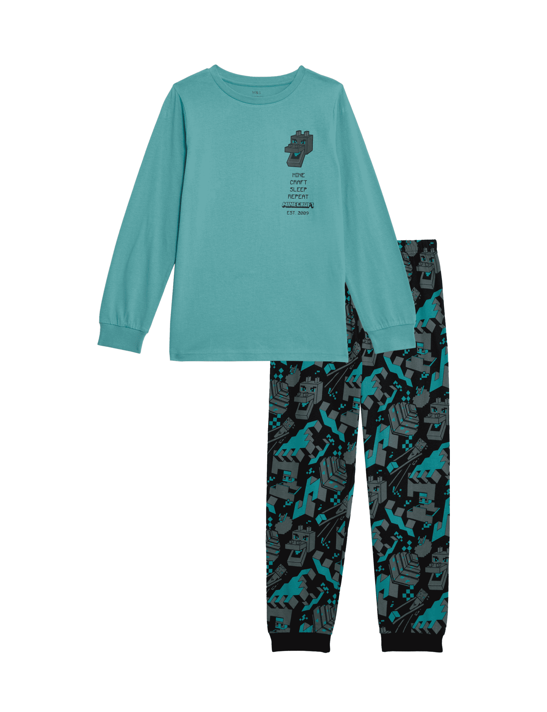 M&S Collection Boys Minecraft Pure Cotton Pyjamas (3-13 Yrs) - 7-8 Y - Green Mix, Green Mix