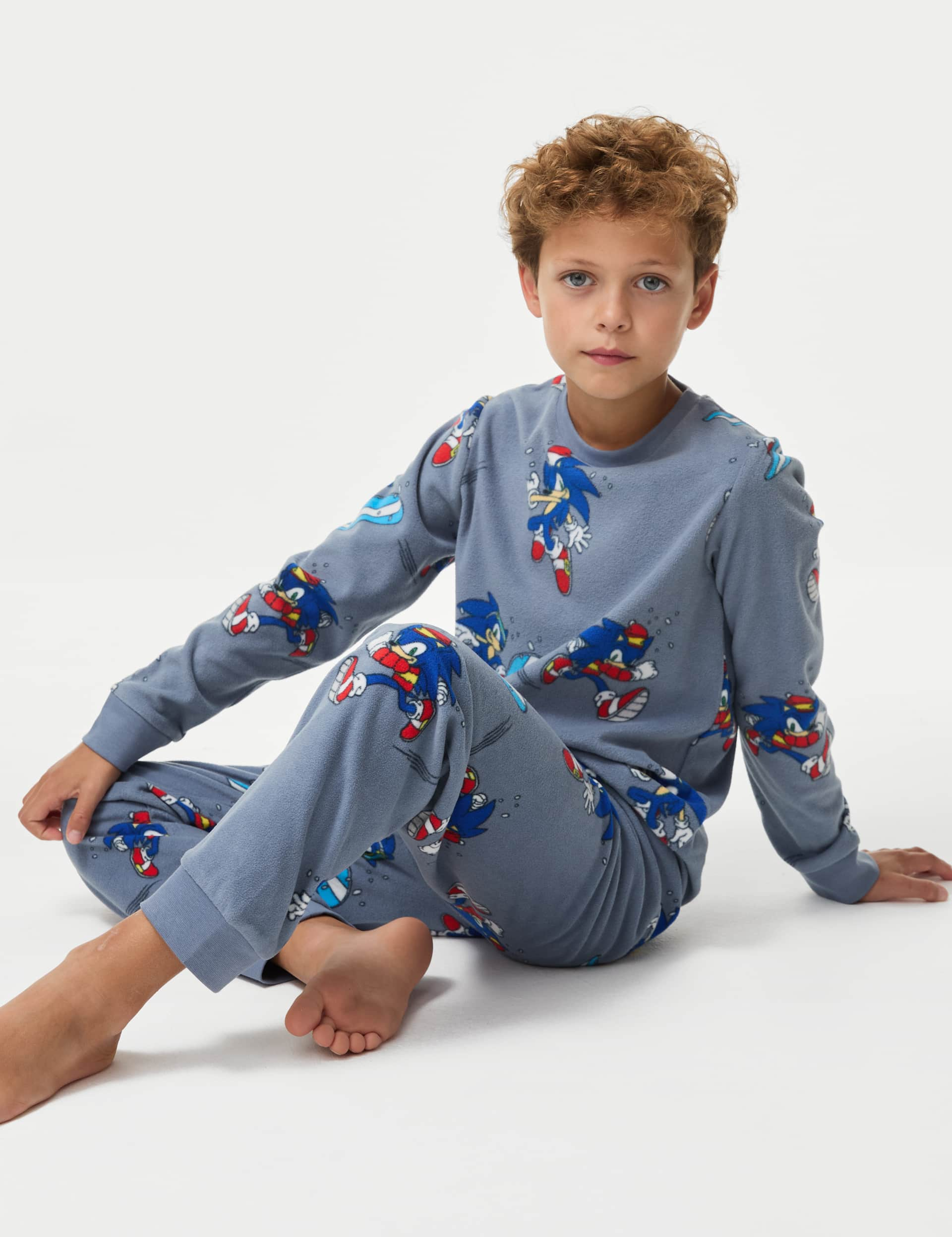 M&S Boys Fleece Sonic Pyjamas (3-14 Yrs) - 10-11 - Blue, Blue