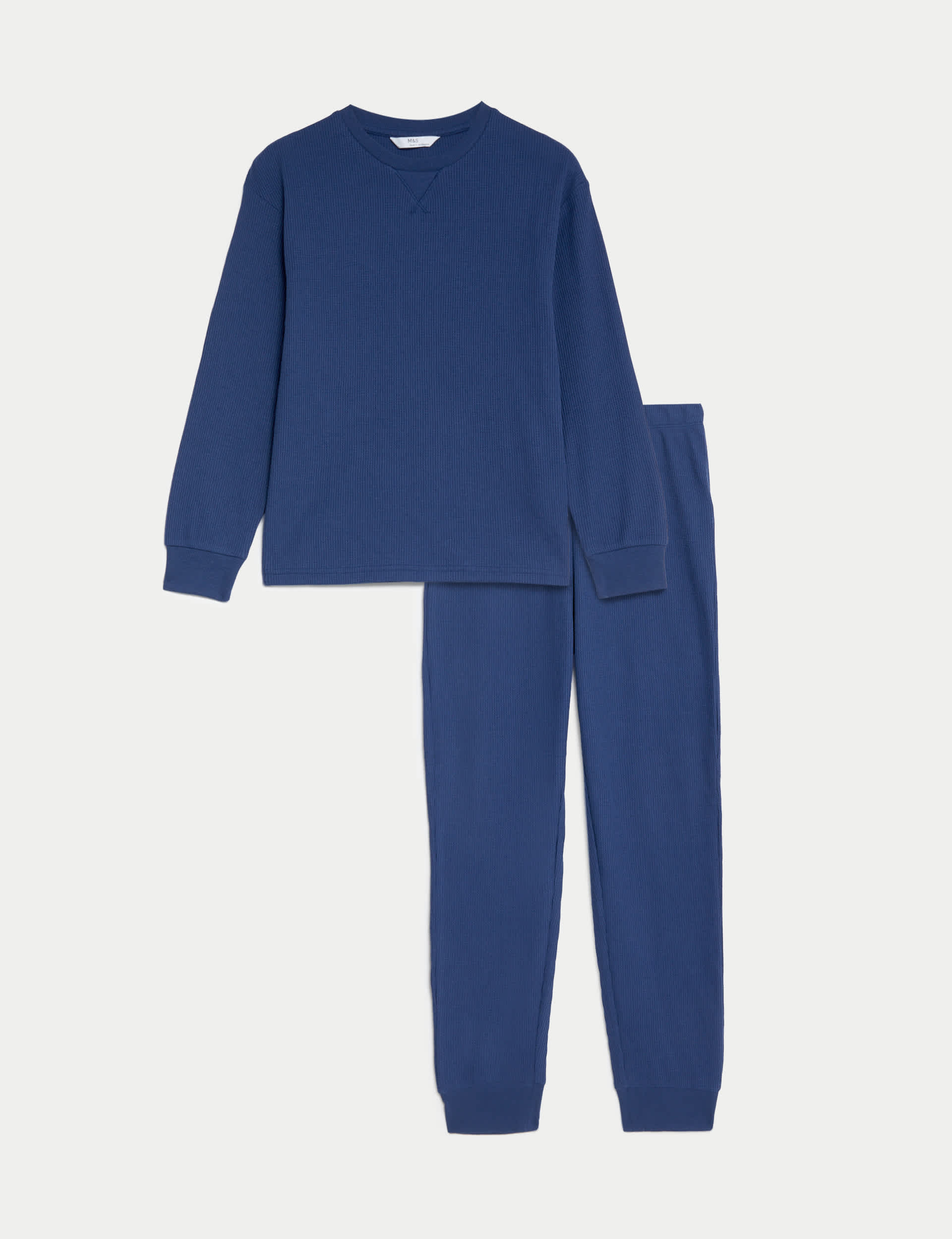 M&S Cotton Blend Waffle Pyjamas (6-16 Yrs) - 6-7 Y - Blue Mix, Blue Mix