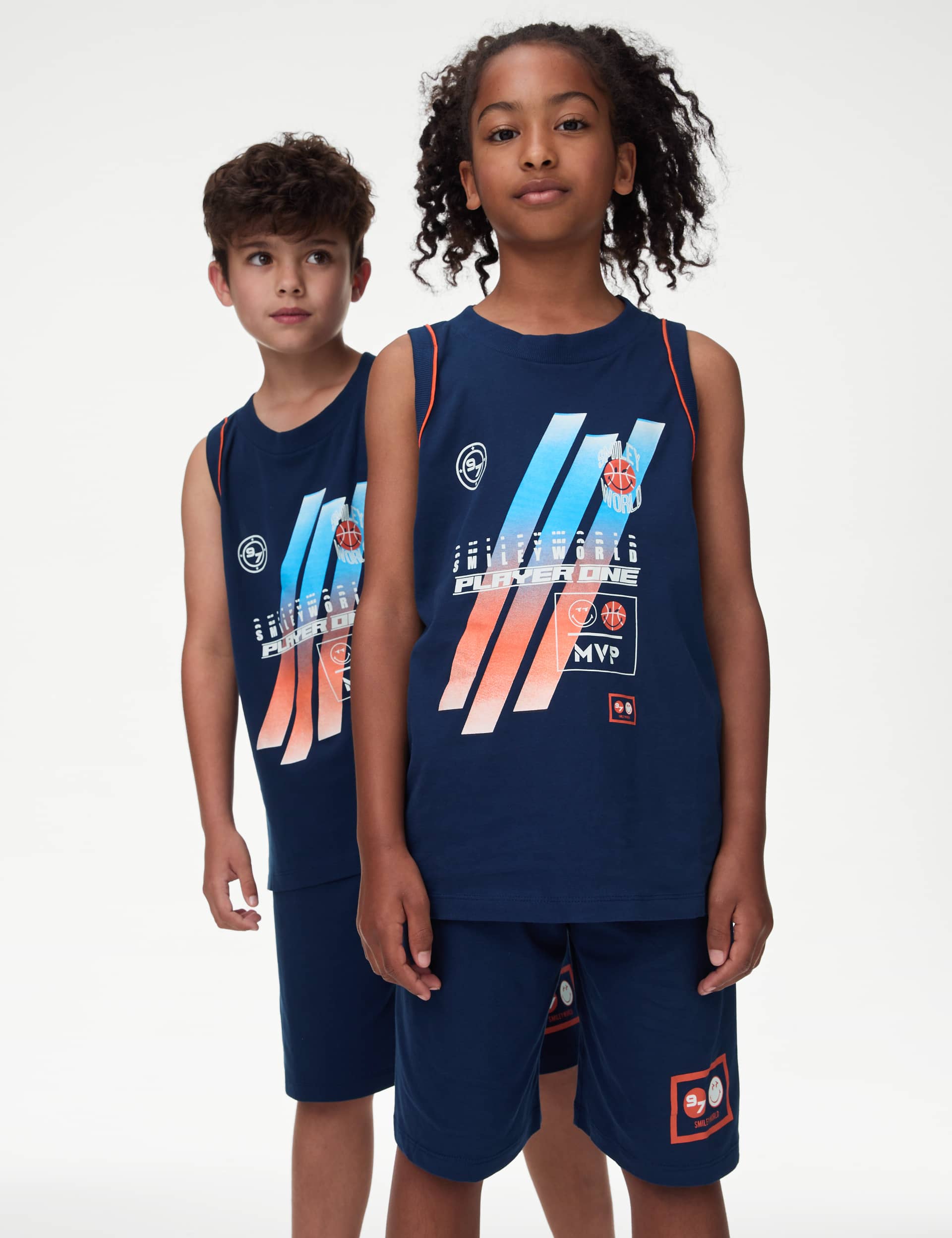 M&S Boys Pure Cotton SmileyWorld Basketball Pyjamas (6-16 Yrs) - 11-12 - Navy Mix, Navy Mix