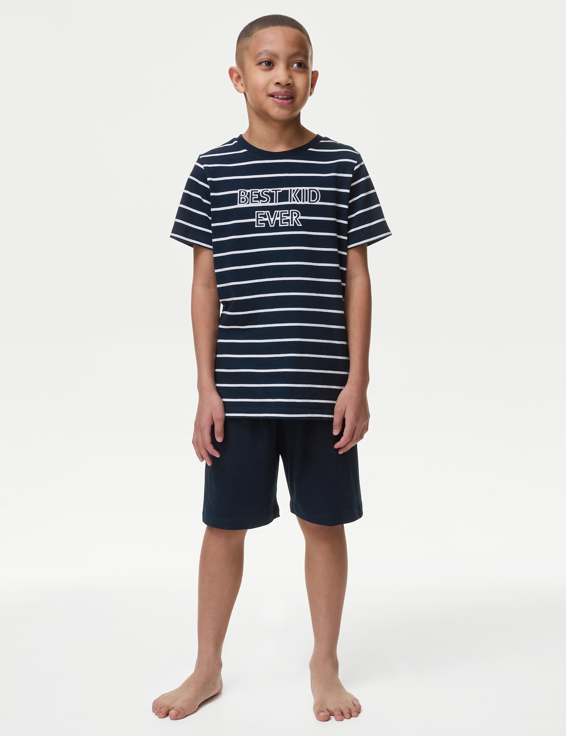 M&S Boys Pure Cotton Mini Me Slogan Pyjamas (1-16 Yrs) - 7-8 Y - Navy Mix, Navy Mix