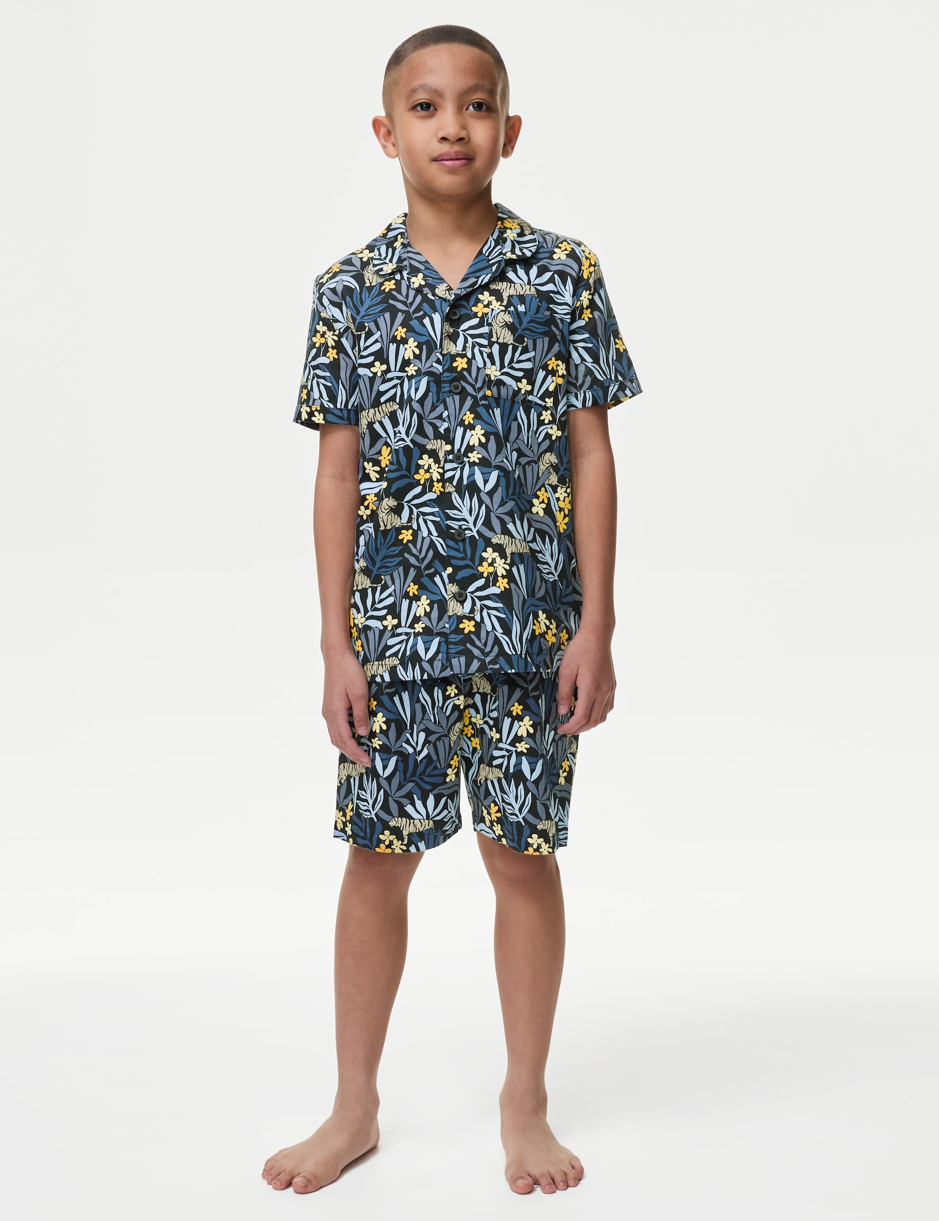 M&S Boys Pure Cotton Mini Me Printed Pyjamas (1-16 Yrs) - 7-8 Y - Navy Mix, Navy Mix