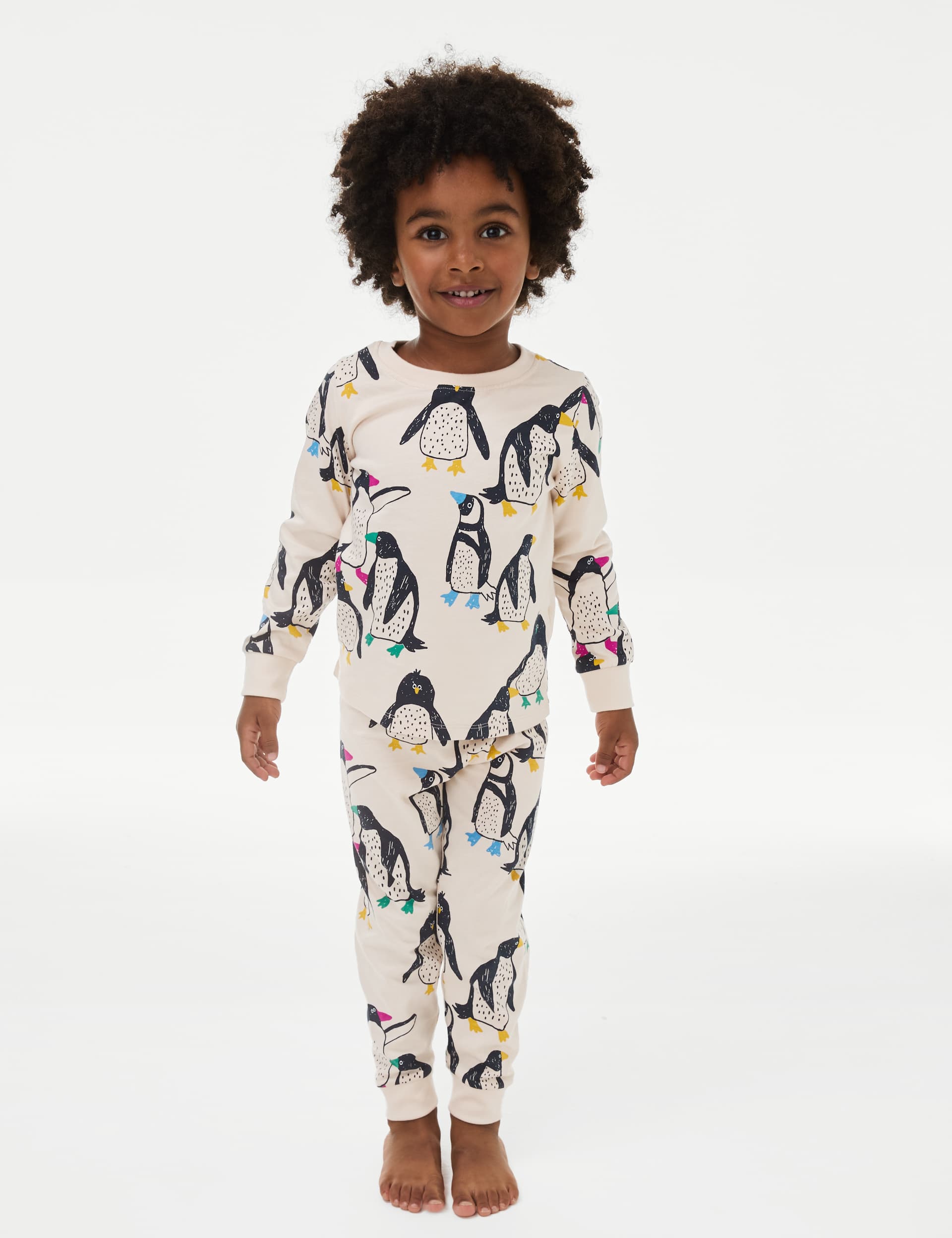 M&S Boys Pure Cotton Penguin Pyjamas (1-8 Yrs) - 3-4 Y - Calico, Calico