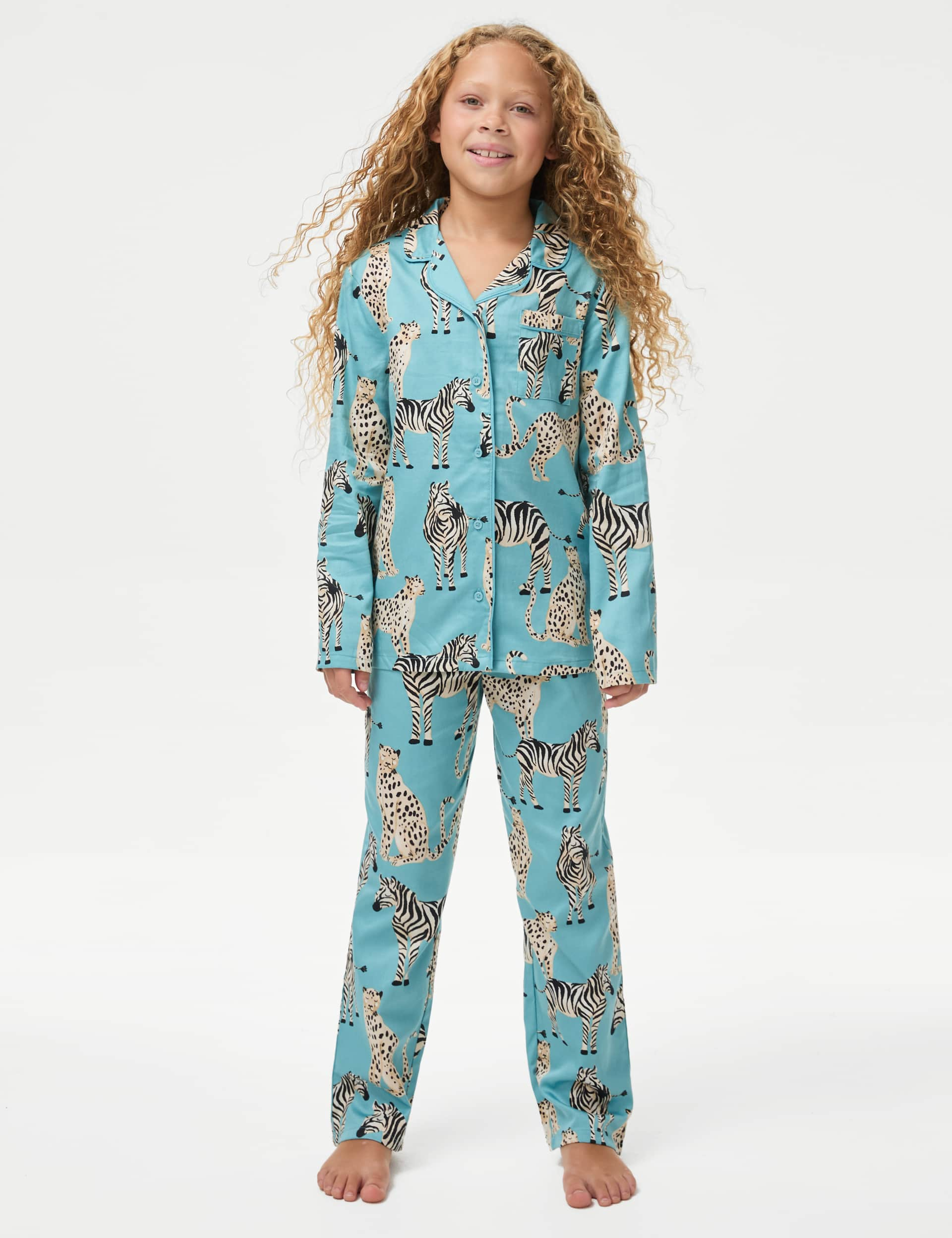 M&S Kids Zebra & Cheetah Family Christmas Pyjama Set (1-16 Yrs) - 3-4 Y - Blue, Blue