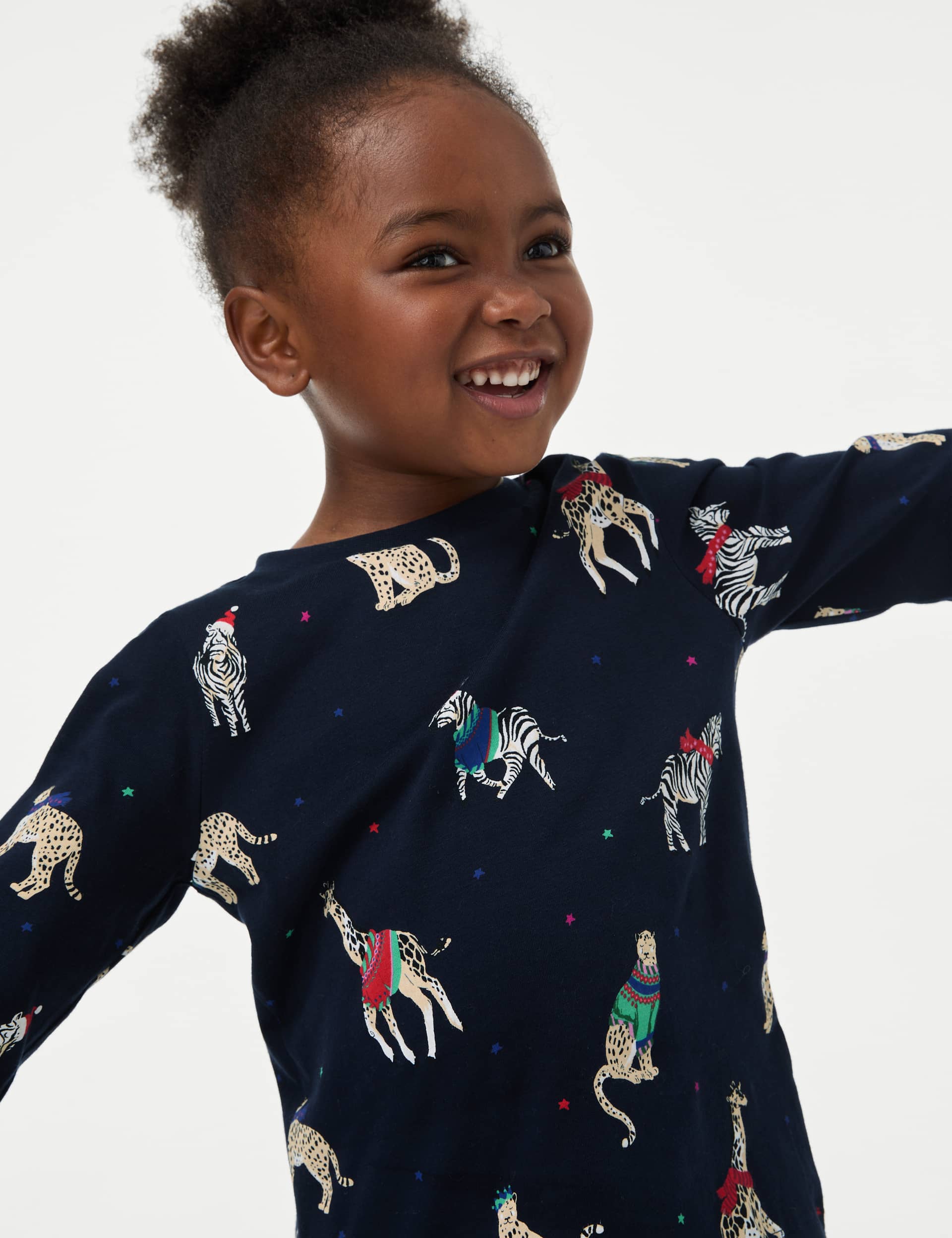 M&S Kids Animal Party Family Christmas Pyjama Set (1-16 Yrs) - 1-2Y - Navy, Navy