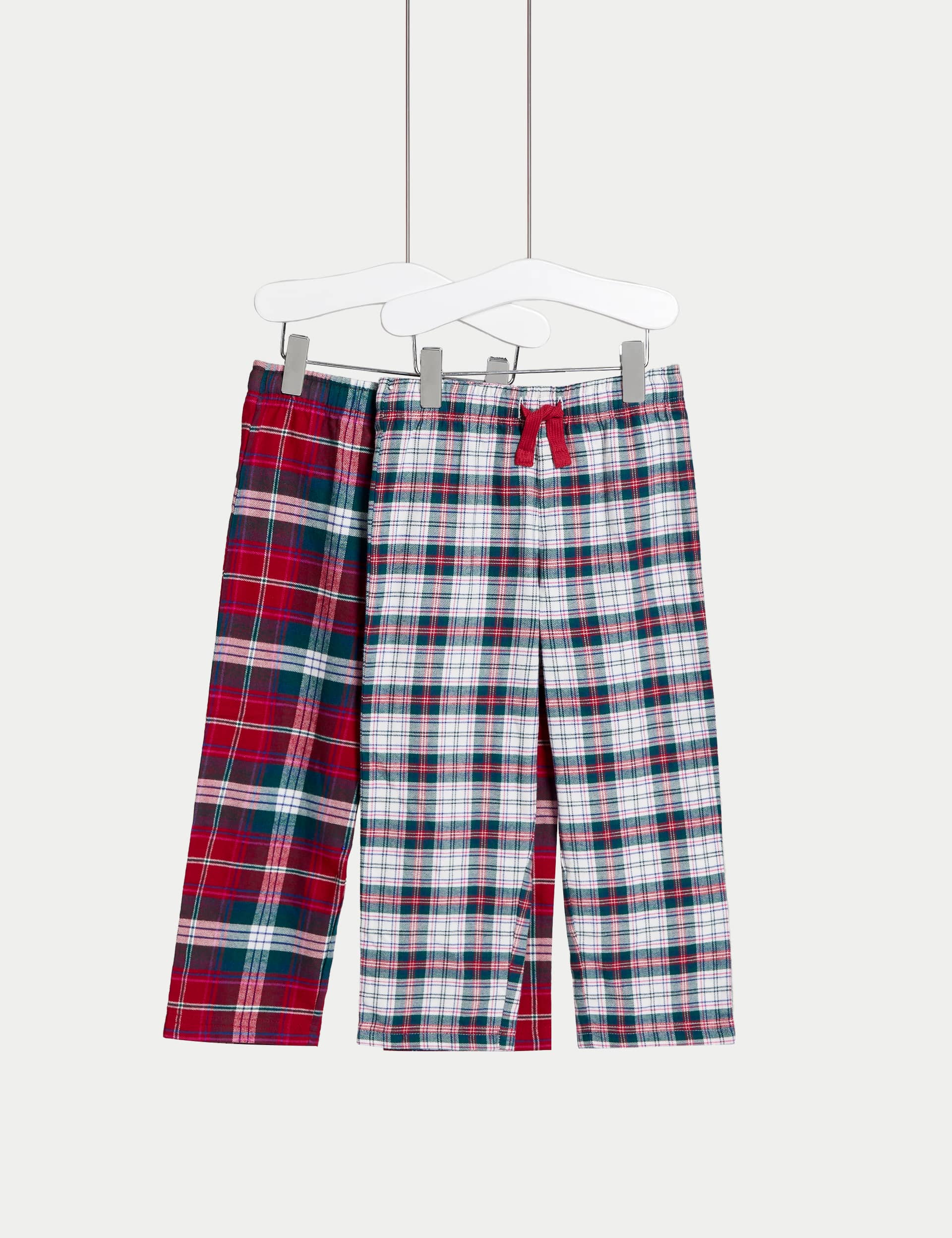 M&S Kids 2pk Checked Family Christmas Pyjama Bottoms (1-16 Yrs) - 3-4 Y - Red, Red