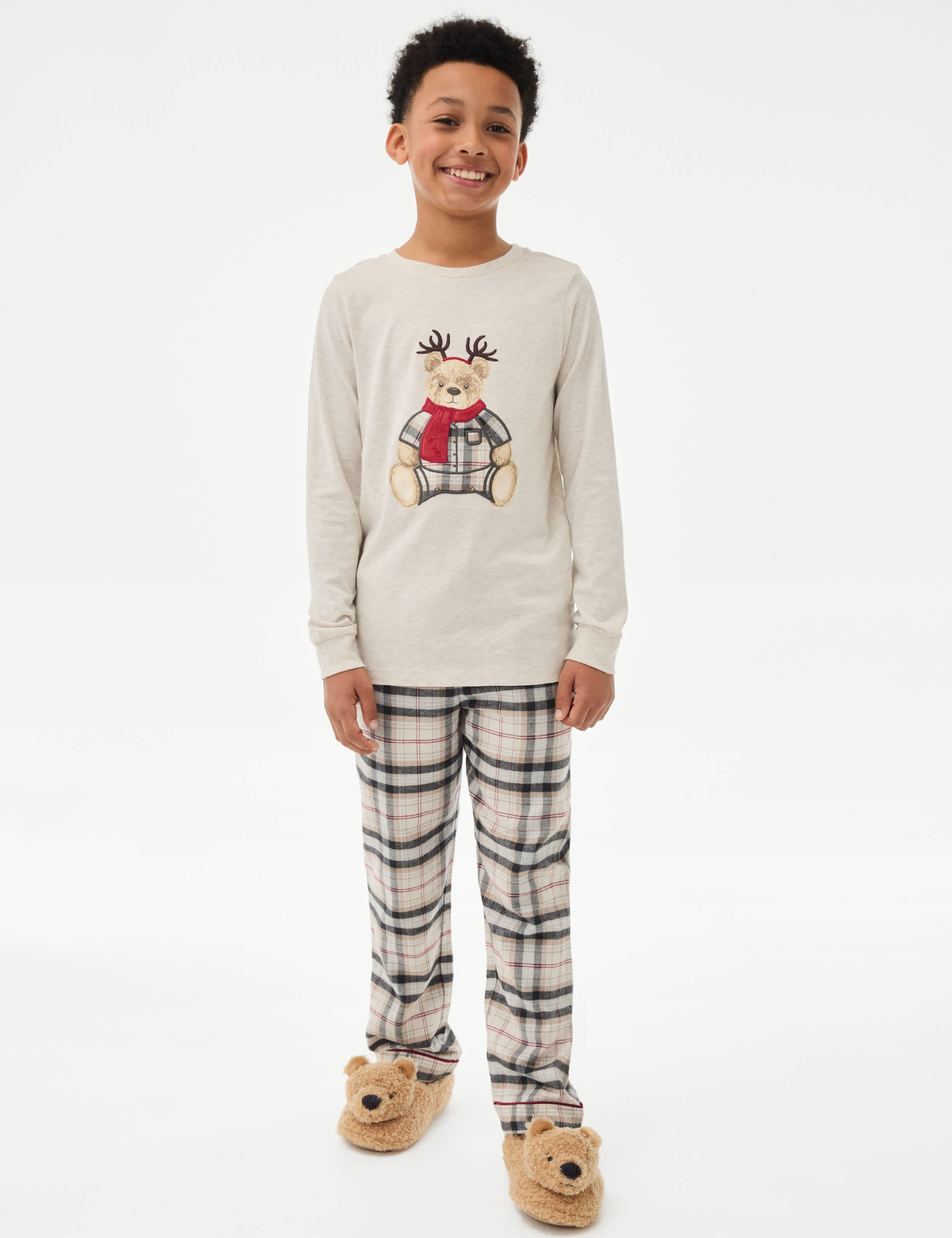 Kids Spencer Bear Family Christmas Pyjamas (1-16 Yrs) - 13-14 - Oatmeal Mix, Oatmeal Mix