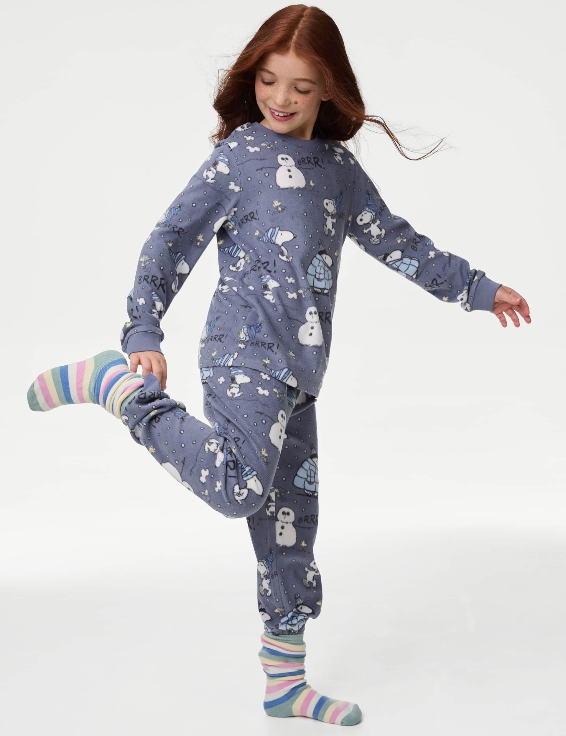 M&S Collection Girls Snoopy Fleece Pyjamas (6-16 Yrs) - 8-9 Y - Blue, Blue