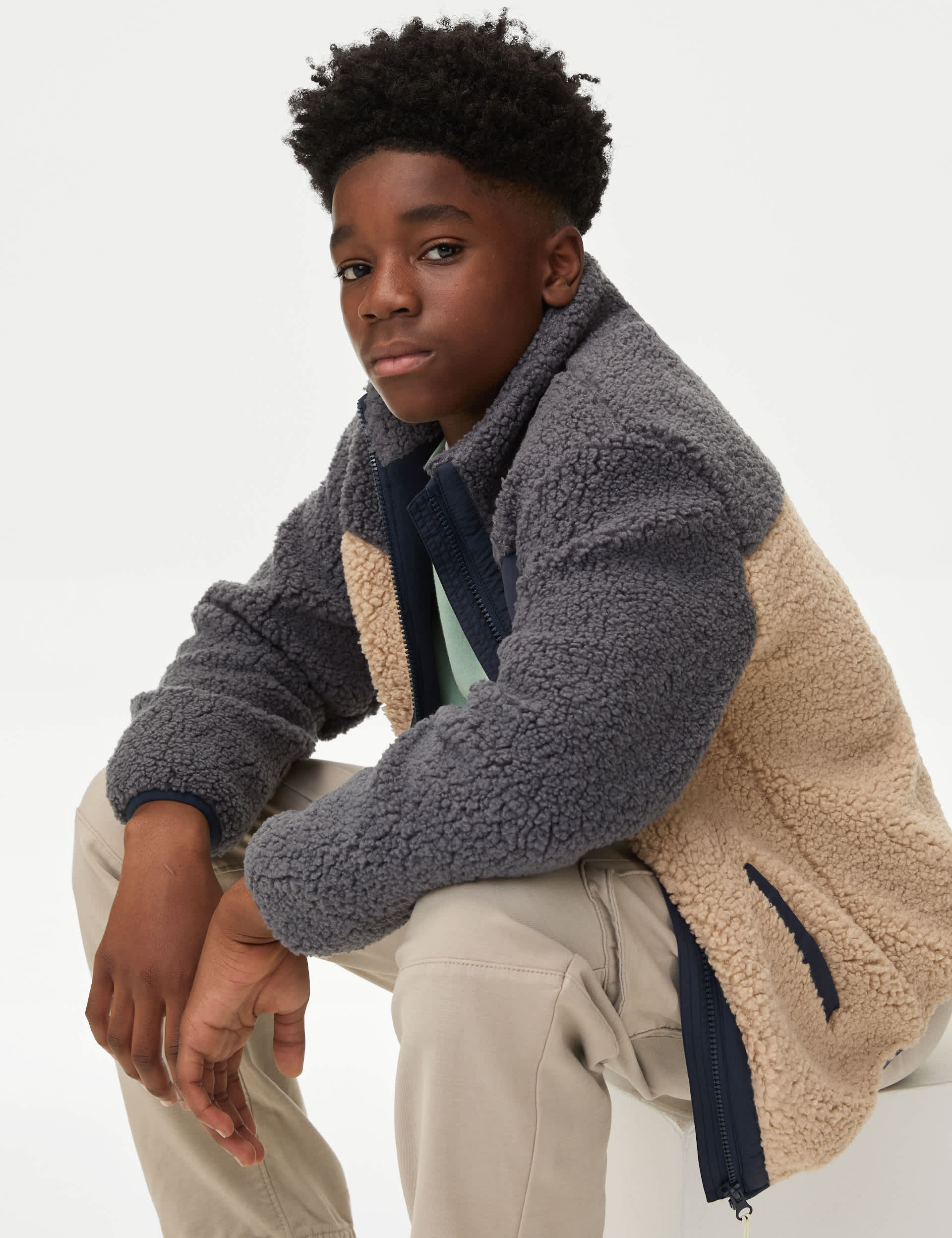 M&S Boys Borg Colour Block Jacket (6-16 Yrs)