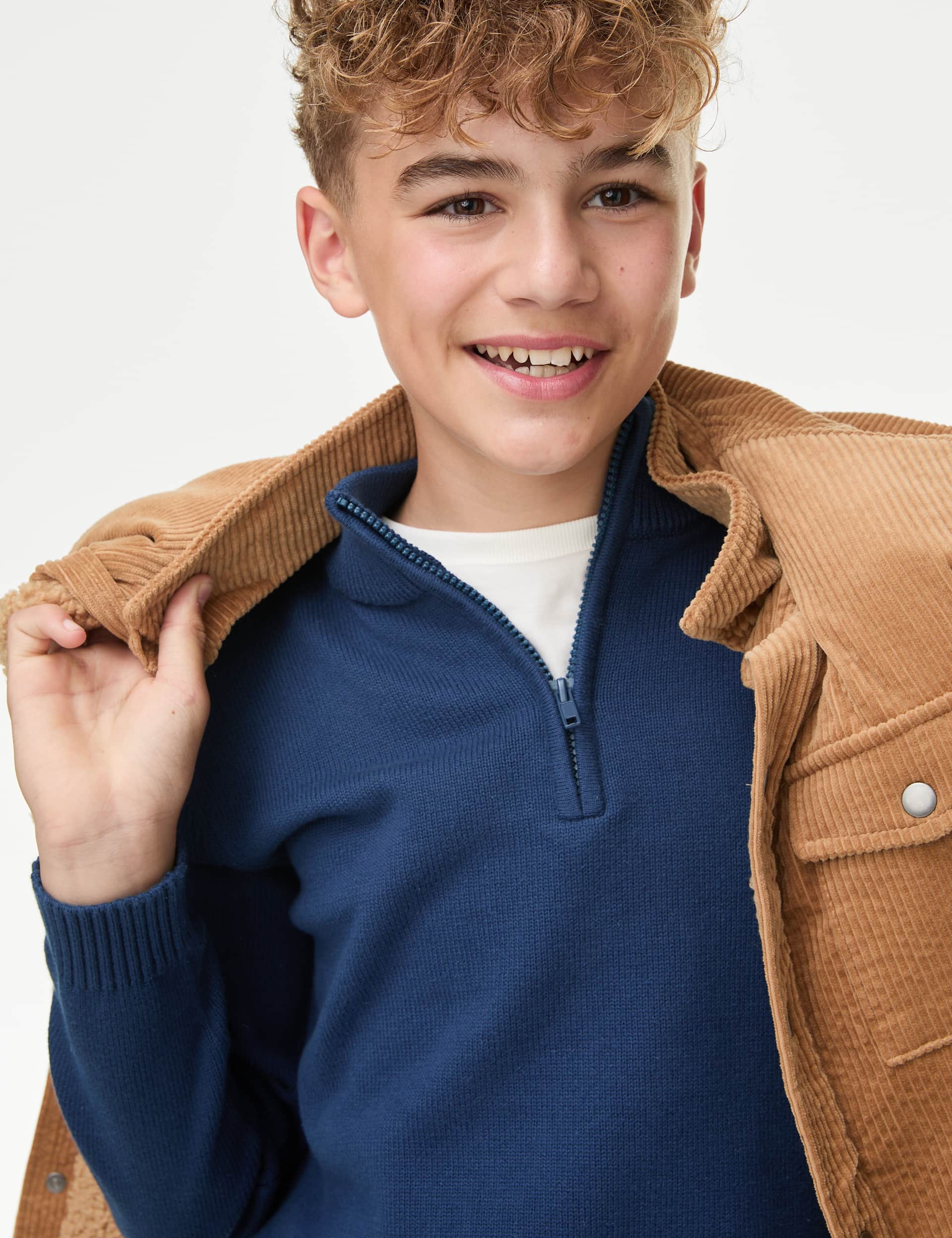 M&S Boys Half Zip Knitted Jumper (6-16 Yrs)