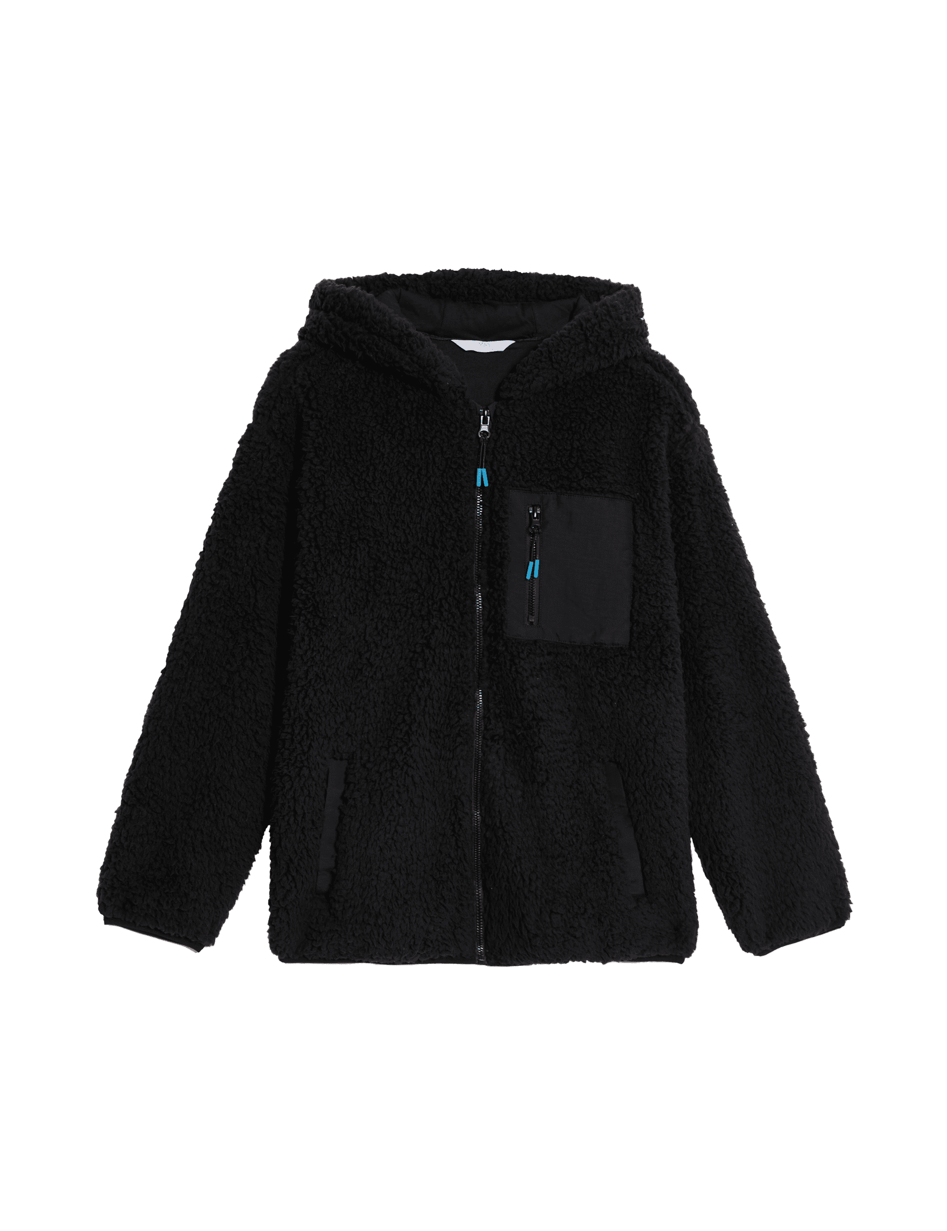 M&S Collection Boys Borg Hooded Zip Jacket (6-16 Yrs) - 9-10Y - Black Mix, Stone Mix,Black Mix