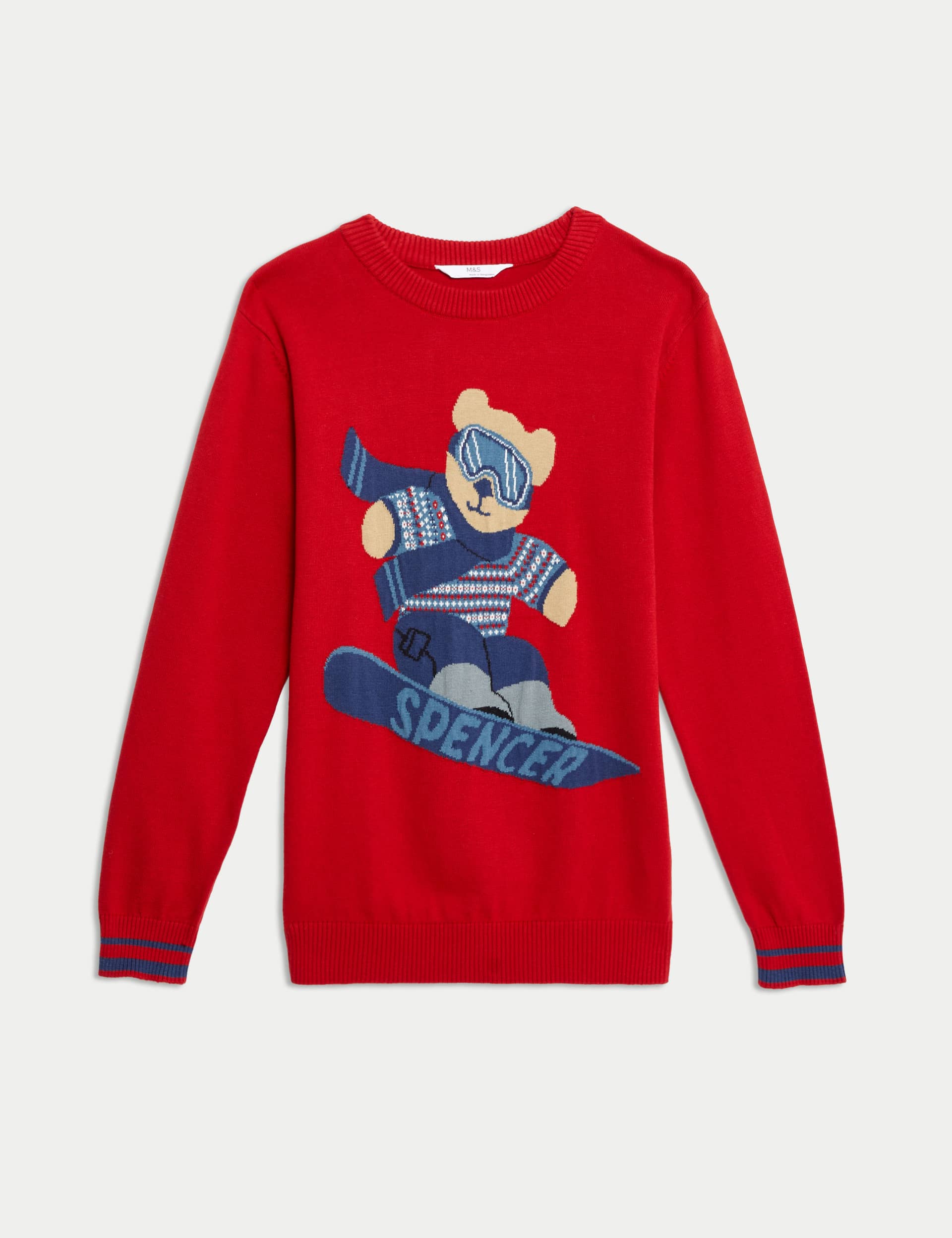 Boys Pure Cotton Spencer Bear Christmas Jumper (6-16 Yrs) - 11-12 - Red, Red,Navy