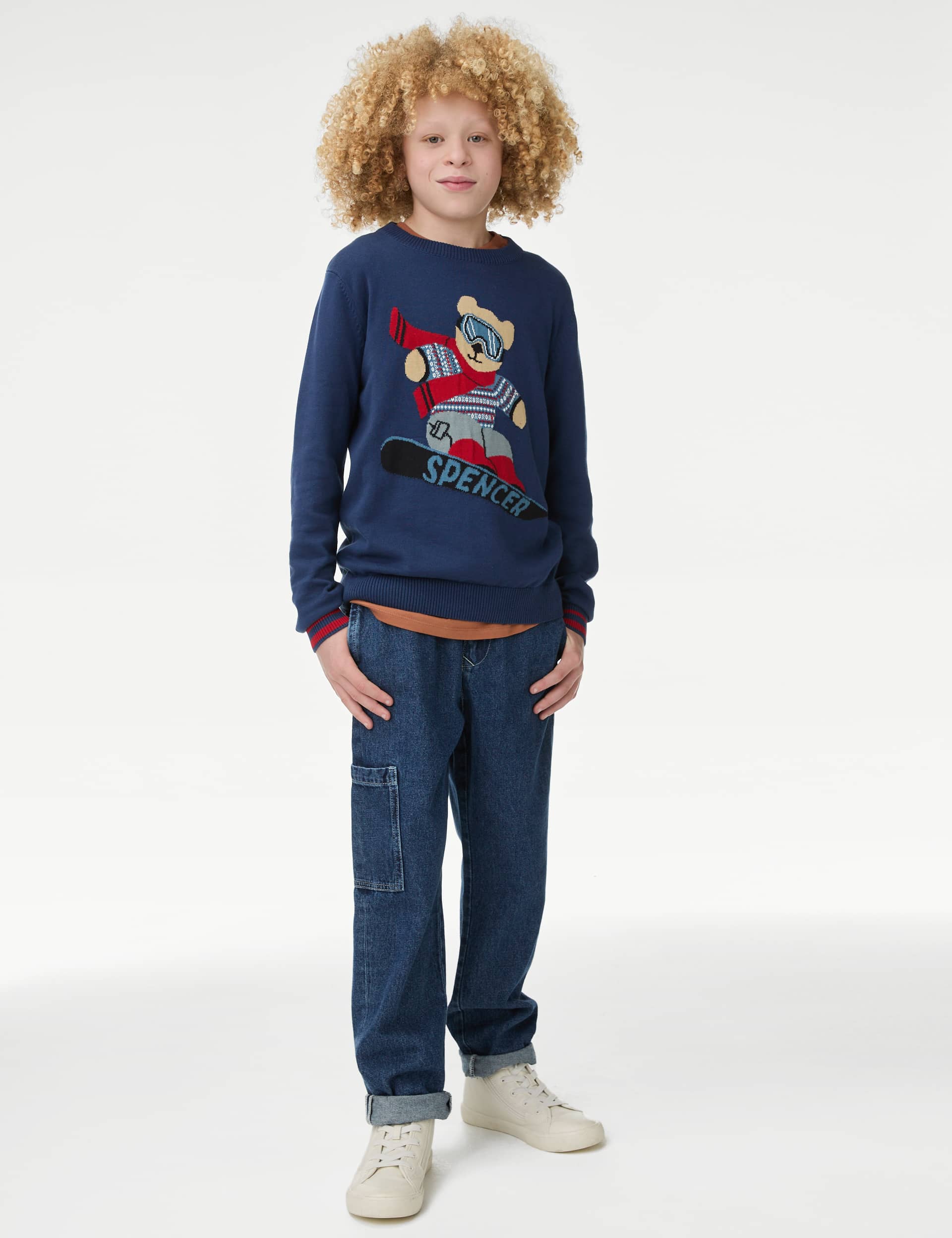 Spencer Bear Boys Pure Cotton Spencer Bear Christmas Jumper (6-16 Yrs) - 11-12 - Navy, Red,Navy