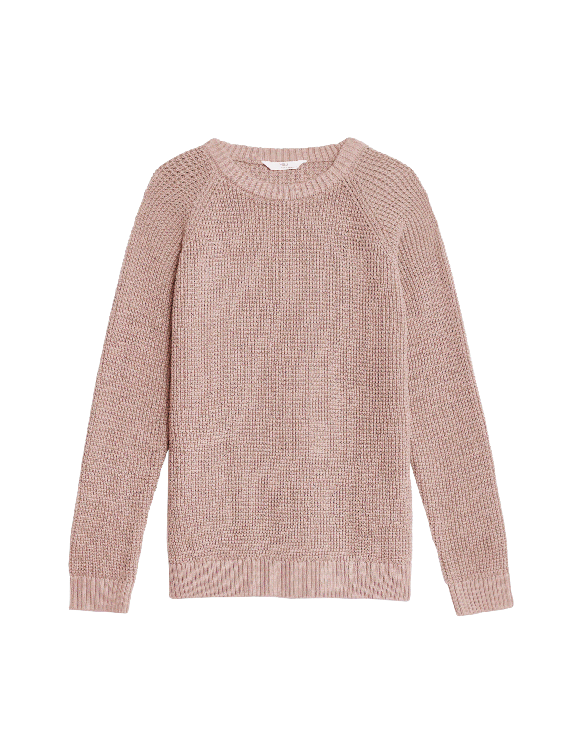 M&S Collection Boys Pure Cotton Waffle Knit Jumper (2-16 Yrs) - 11-12 - Pink, Dark Grey,Pink,Willow