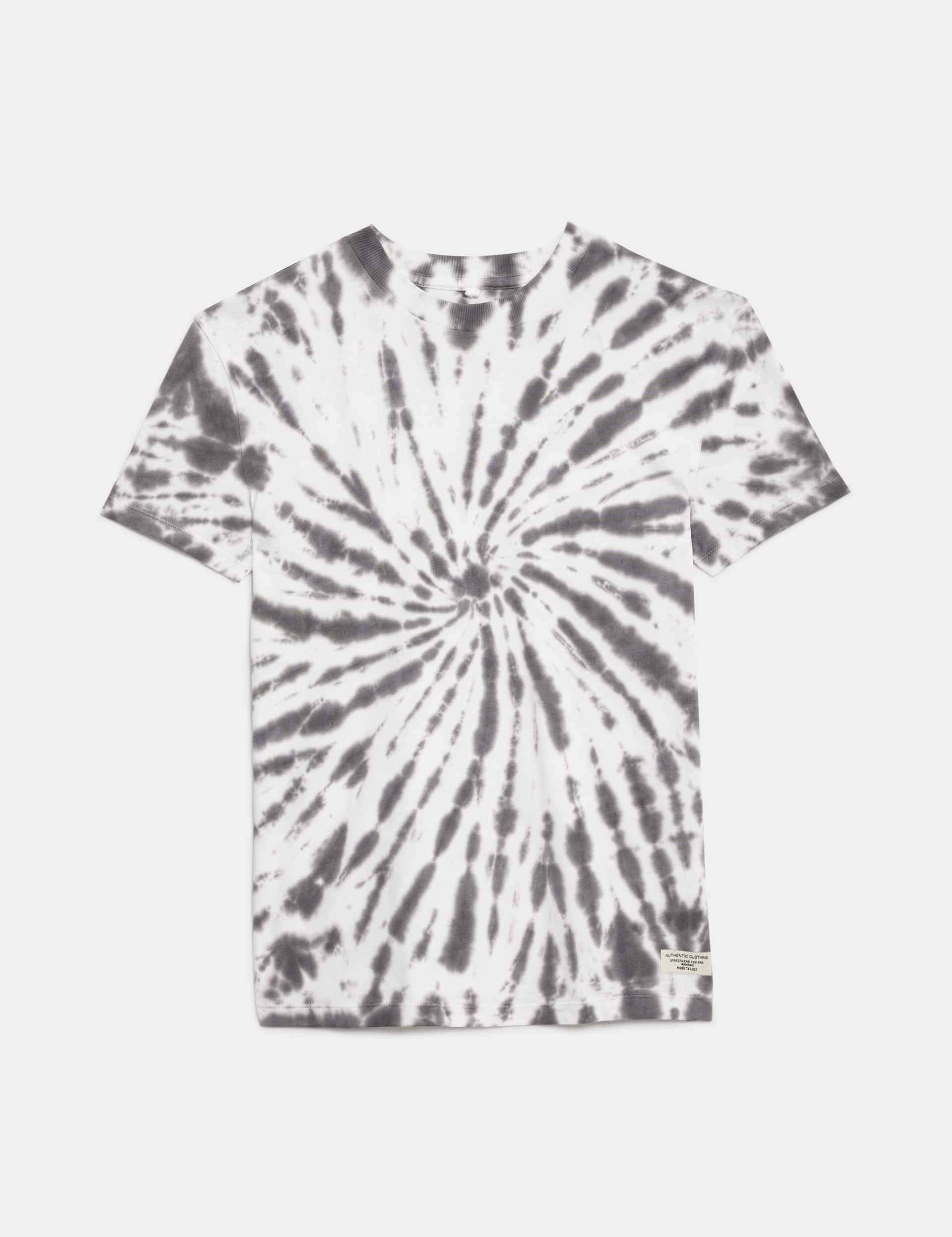 M&S Boys Pure Cotton Tie Dye T-Shirt (6-16 Yrs) - 8-9 Y - Grey Mix, Grey Mix