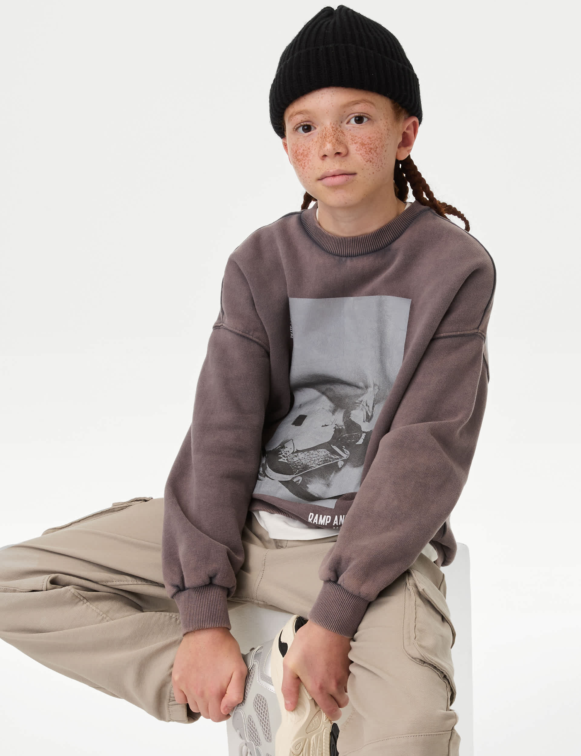 M&S Collection Boys Cotton Rich Skate Sweatshirt (6-16 Yrs) - 11-12 - Dark Grey, Dark Grey