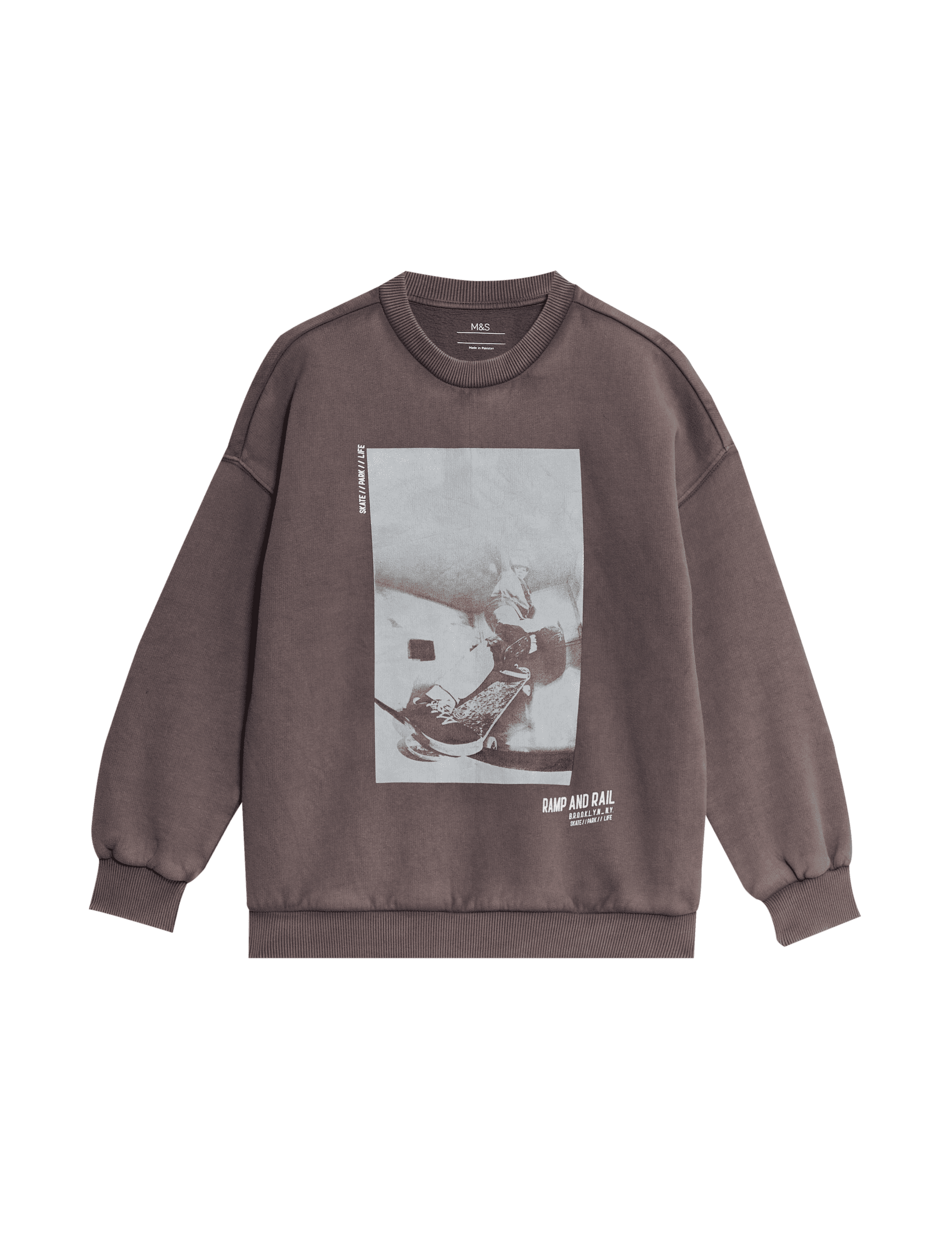 M&S Collection Boys Cotton Rich Skate Sweatshirt (6-16 Yrs) - 9-10Y - Dark Grey, Dark Grey