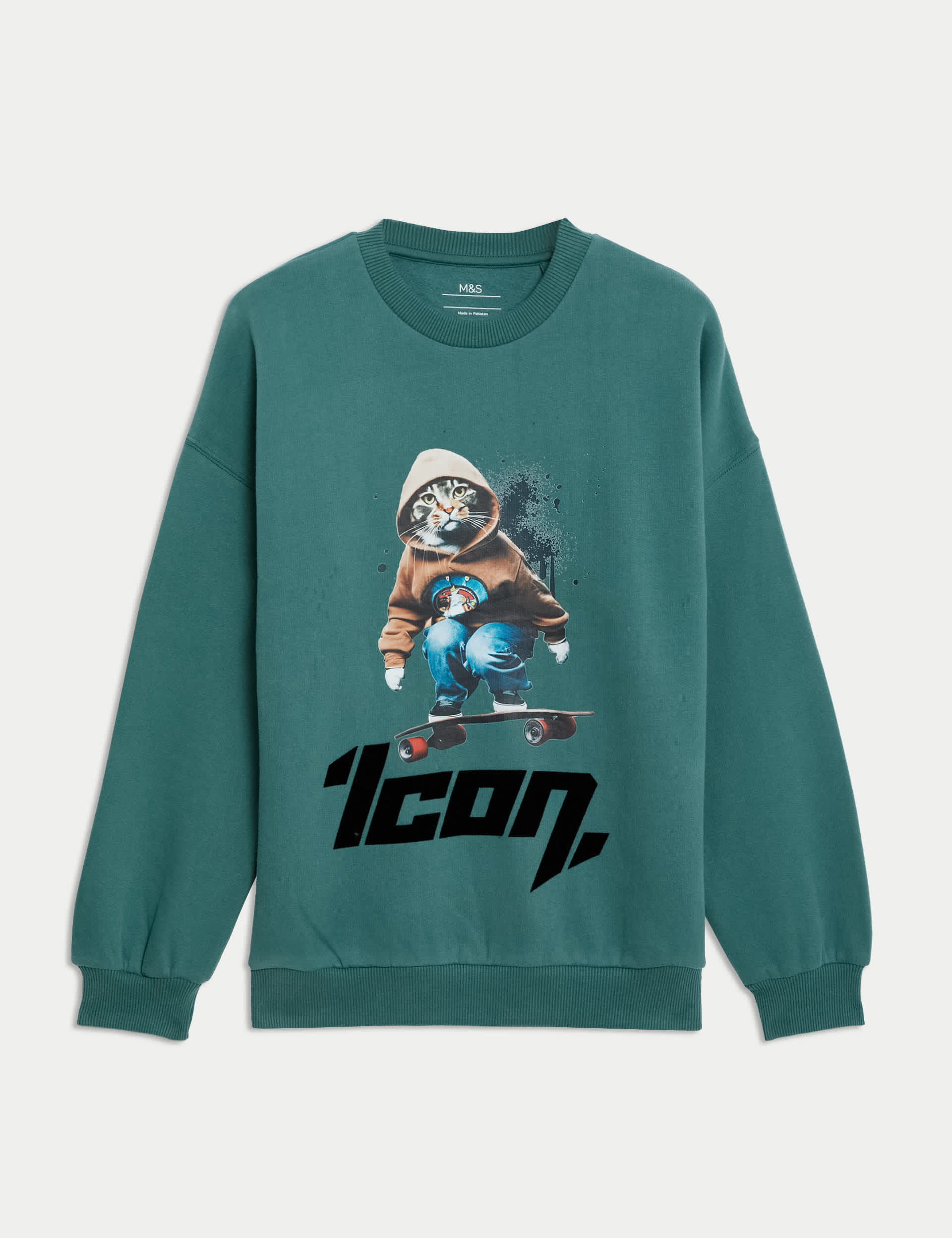 M&S Boys Cotton Rich Icon Skate Print Sweatshirt (6-16 Yrs)