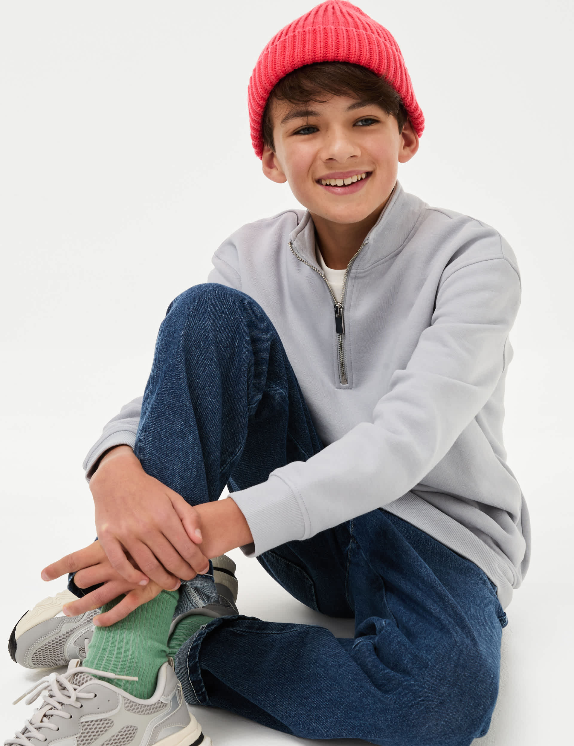 M&S Boys Cotton Rich Half Zip Sweatshirt (6-16 Yrs)