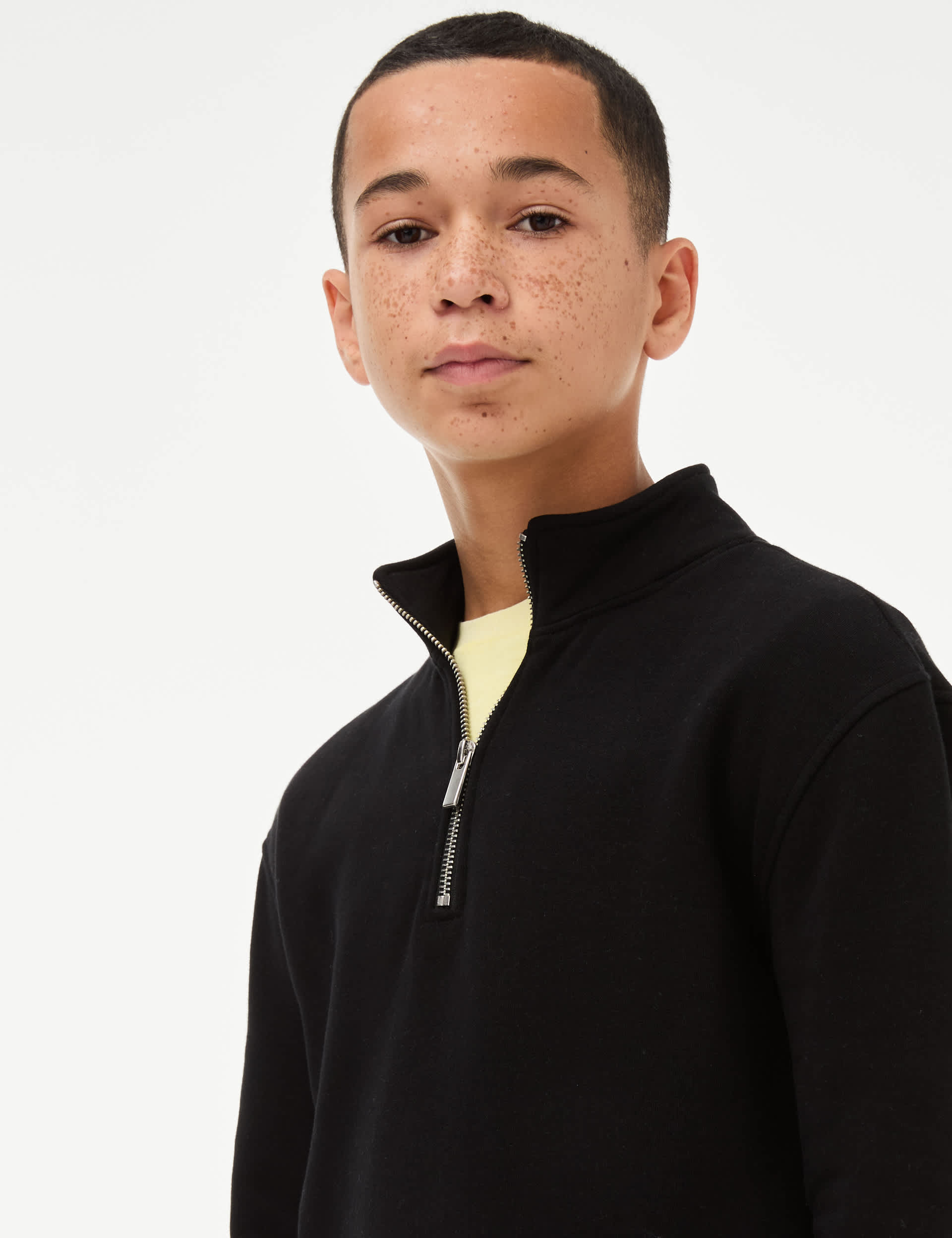 M&S Collection Boys Cotton Rich Half Zip Sweatshirt (6-16 Yrs) - 10-11 - Black, Chilli,Black