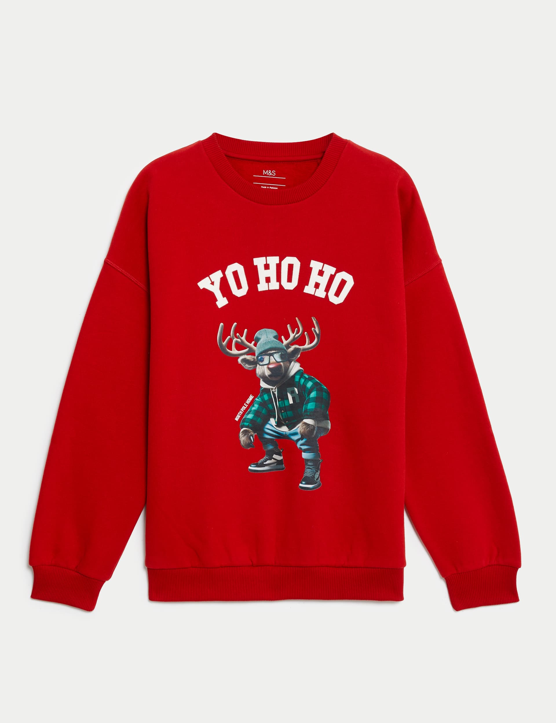 M&S Boys Cotton Rich Reindeer Sweatshirt (6-16 Yrs)