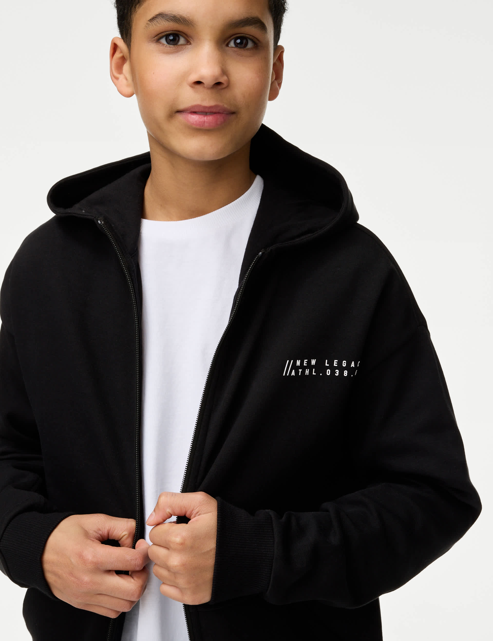 M&S Collection Boys Cotton Rich Zip Hoodie (6-16 Yrs) - 7-8 Y - Black, Black