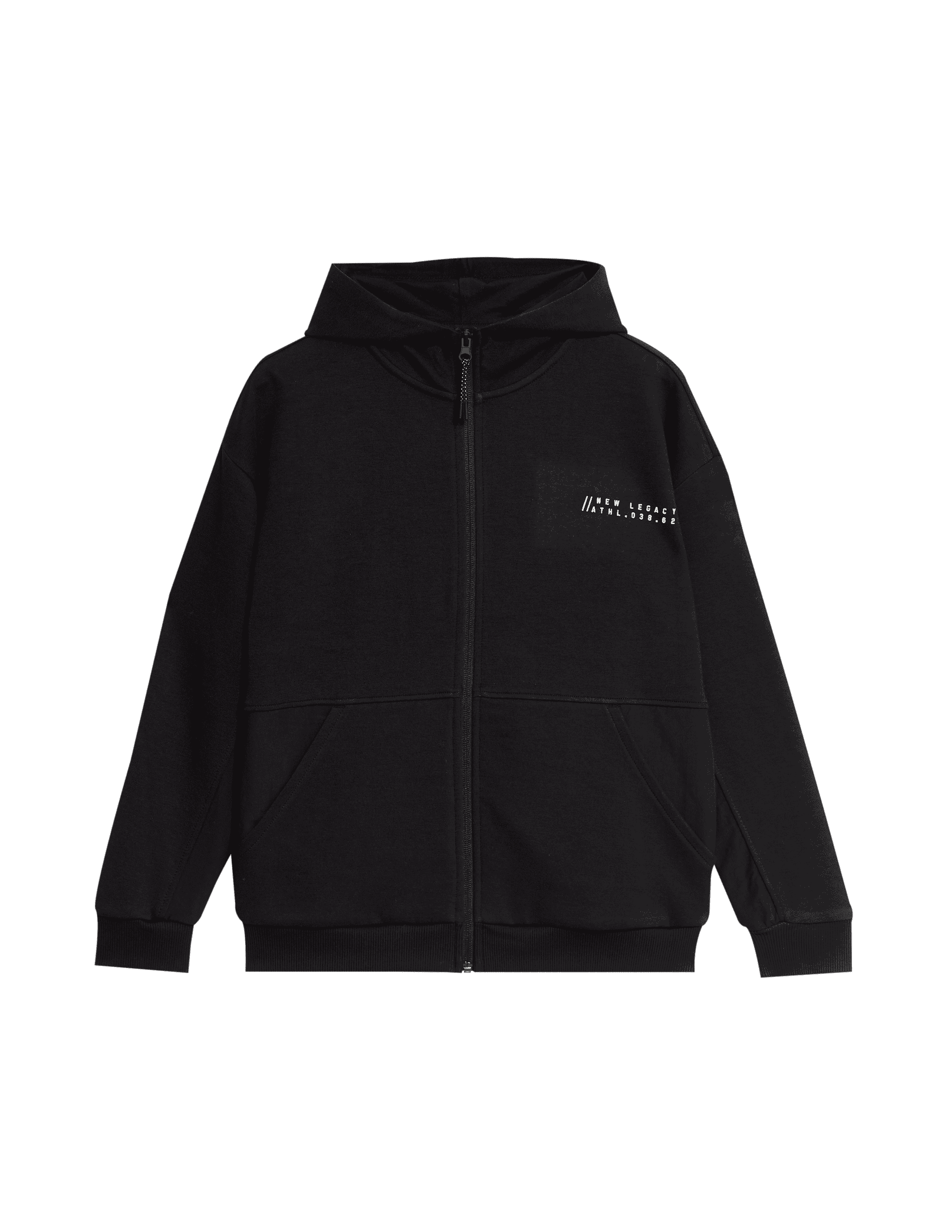 M&S Collection Boys Cotton Rich Zip Hoodie (6-16 Yrs) - 9-10Y - Black, Black