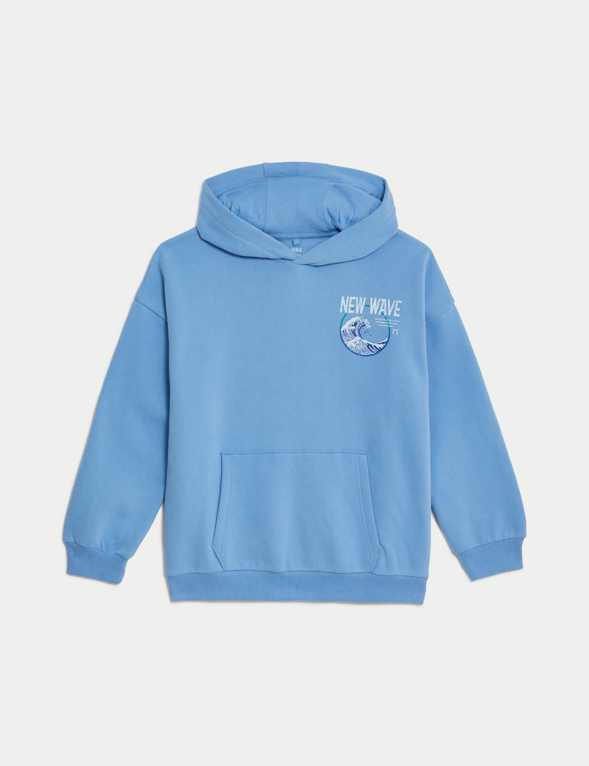 M&S Boys Cotton Rich New Wave Hoodie (6-16 Yrs) - 7-8 Y - Blue, Blue