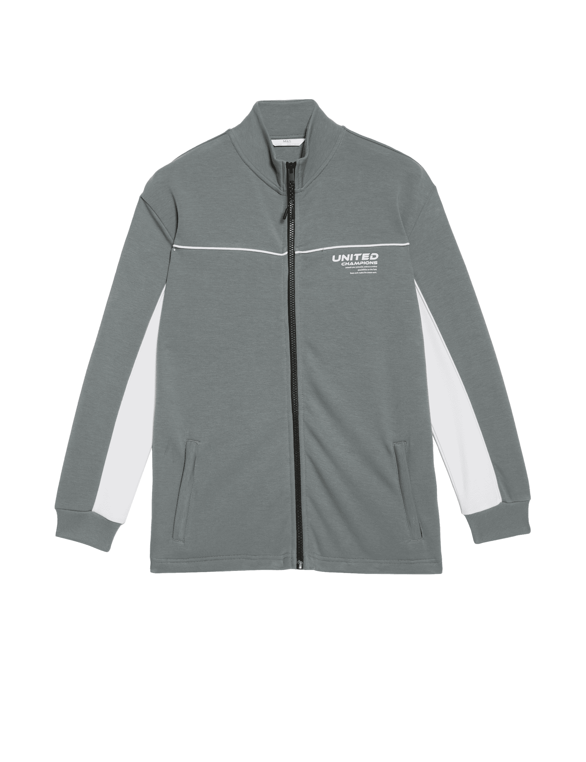 M&S Collection Cotton Rich Zip Top (6-16 Yrs) - 9-10Y - Grey Mix, Grey Mix