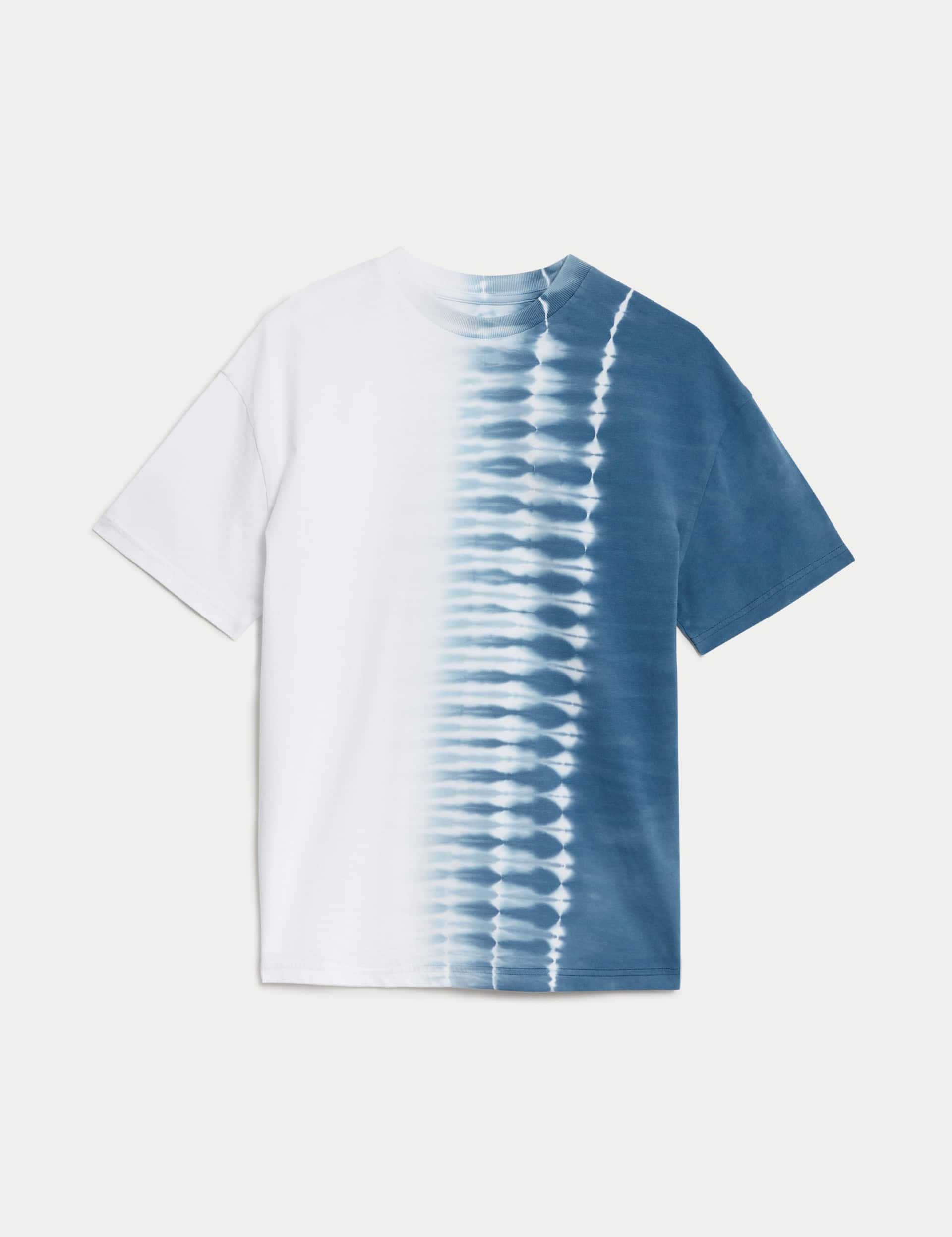 M&S Boys Pure Cotton Tie Dye T-Shirt (6-16 Yrs) - 7-8 Y - Light Blue Mix, Light Blue Mix