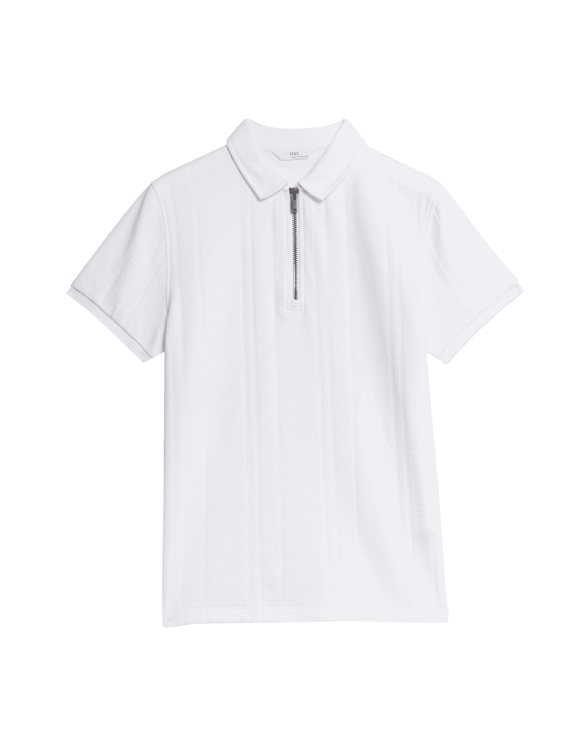 M&S Collection Boys Pure Cotton Textured Zip Polo Shirt (2-16 Yrs) - 3-4 Y - White, Navy,White,Black