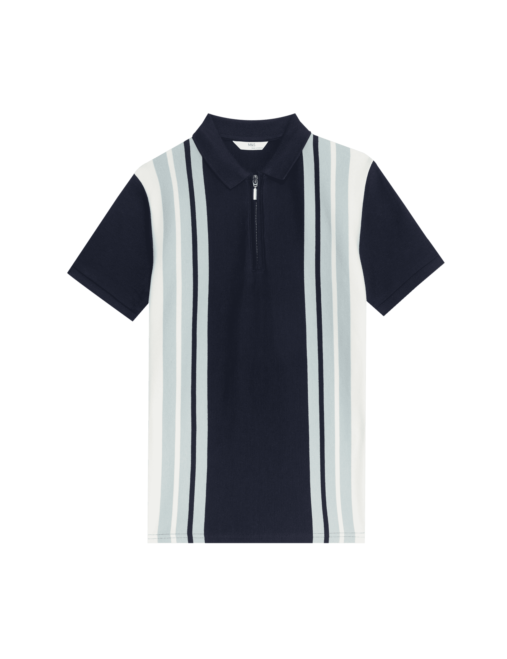 M&S Collection Boys Pure Cotton Striped Polo Shirt (6-16 Yrs) - 13-14 - Navy Mix, Navy Mix,Pink Mix