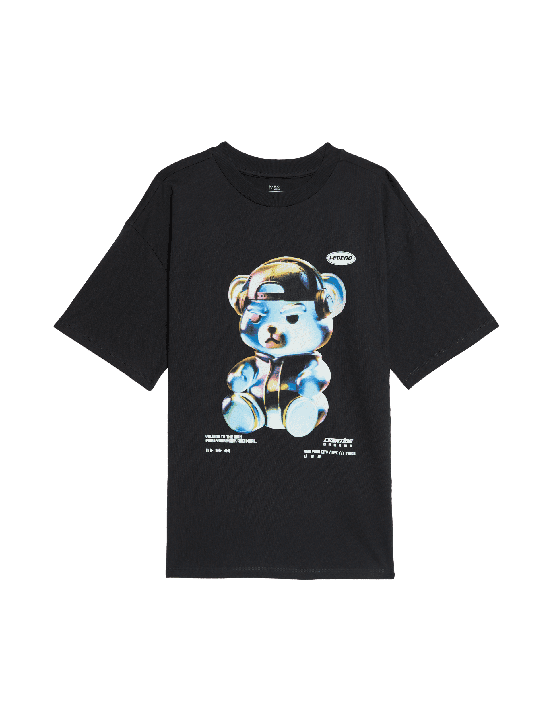 M&S Collection Pure Cotton Cyber Bear T-Shirt (6-16 Yrs) - 7-8 Y - Carbon, Carbon