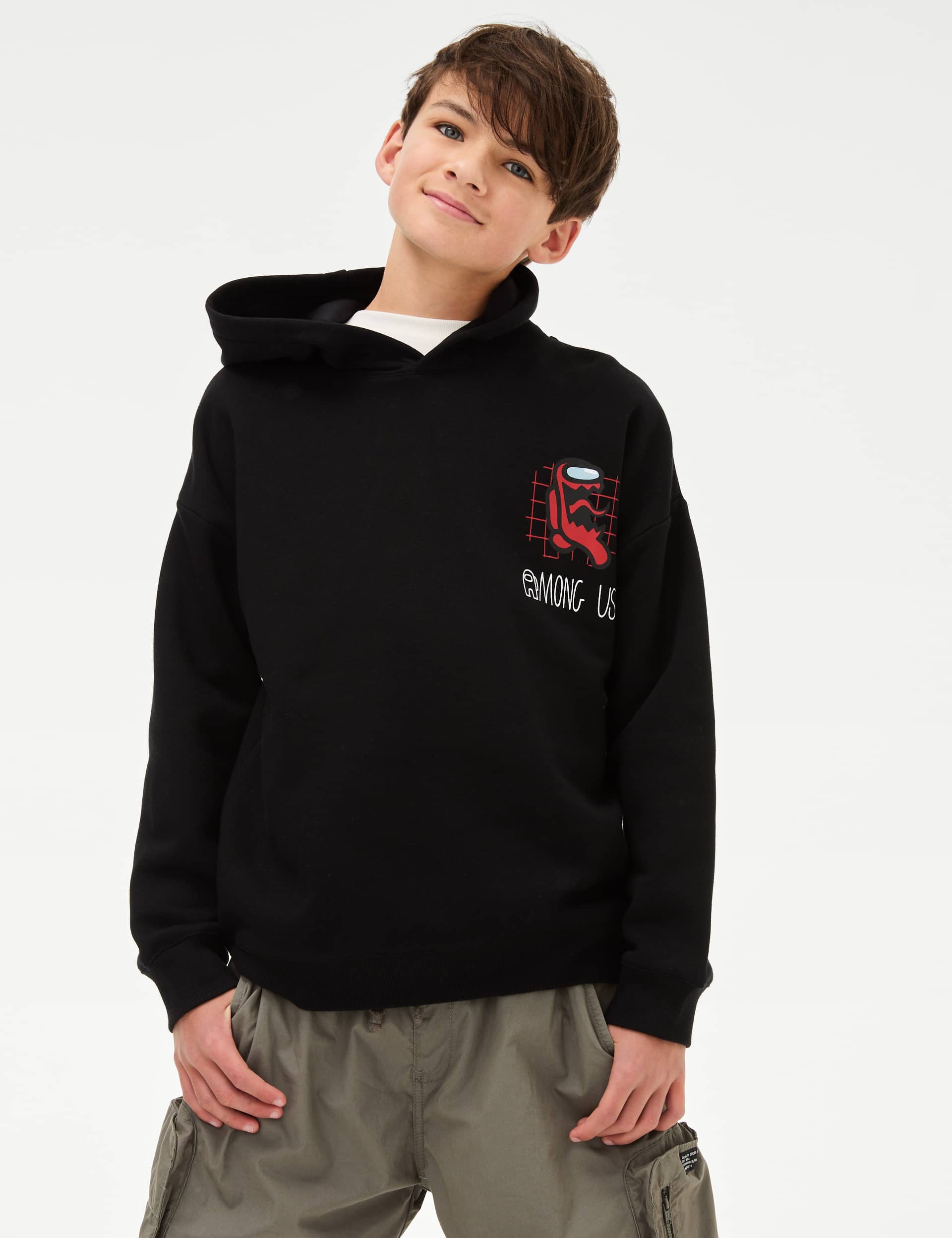 M&S Cotton Rich Among Us Hoodie (6-16 Yrs) - 10-11 - Black, Black