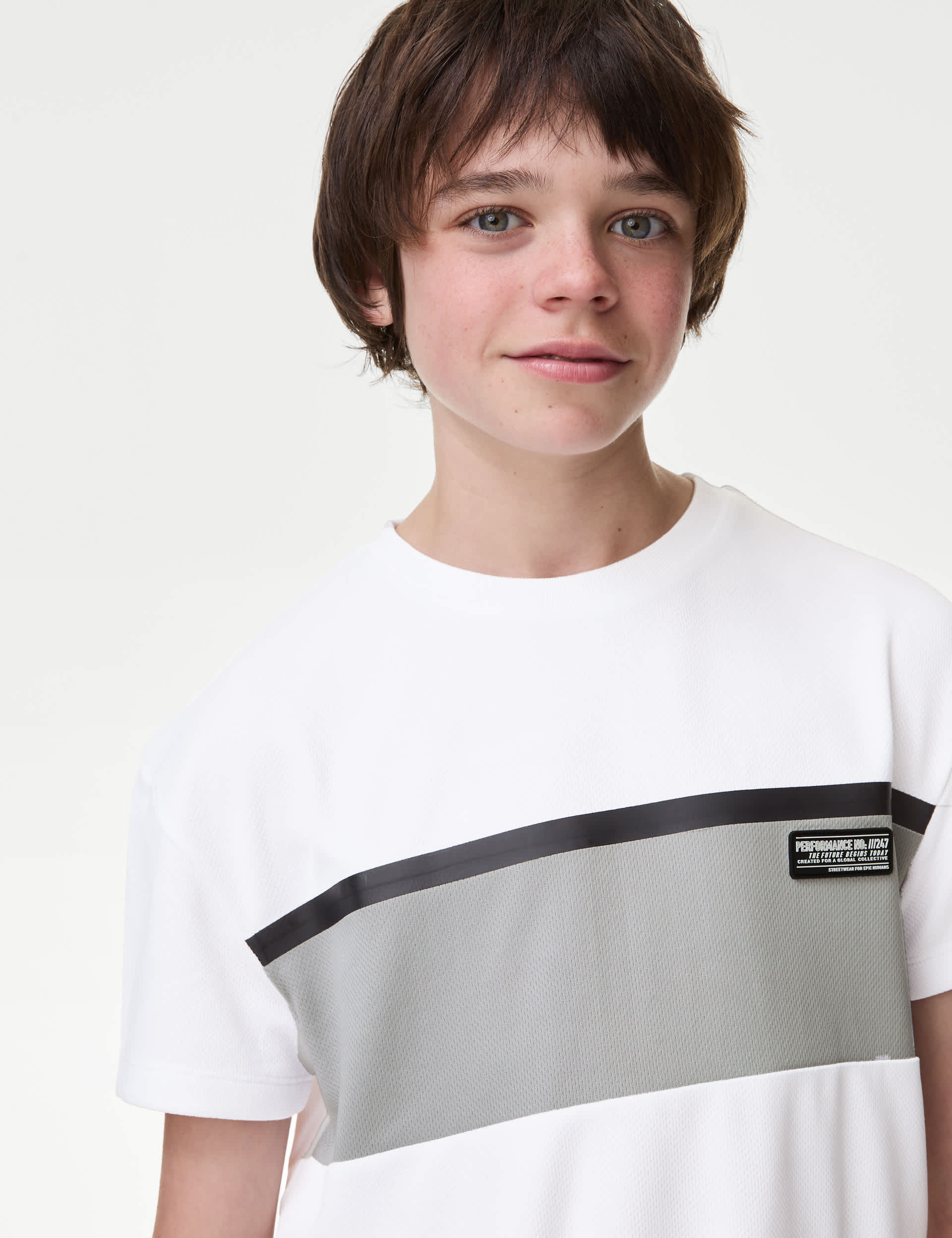 M&S Boys Mesh Colour Block T-shirt (6-16 Yrs) - 11-12 - White, White