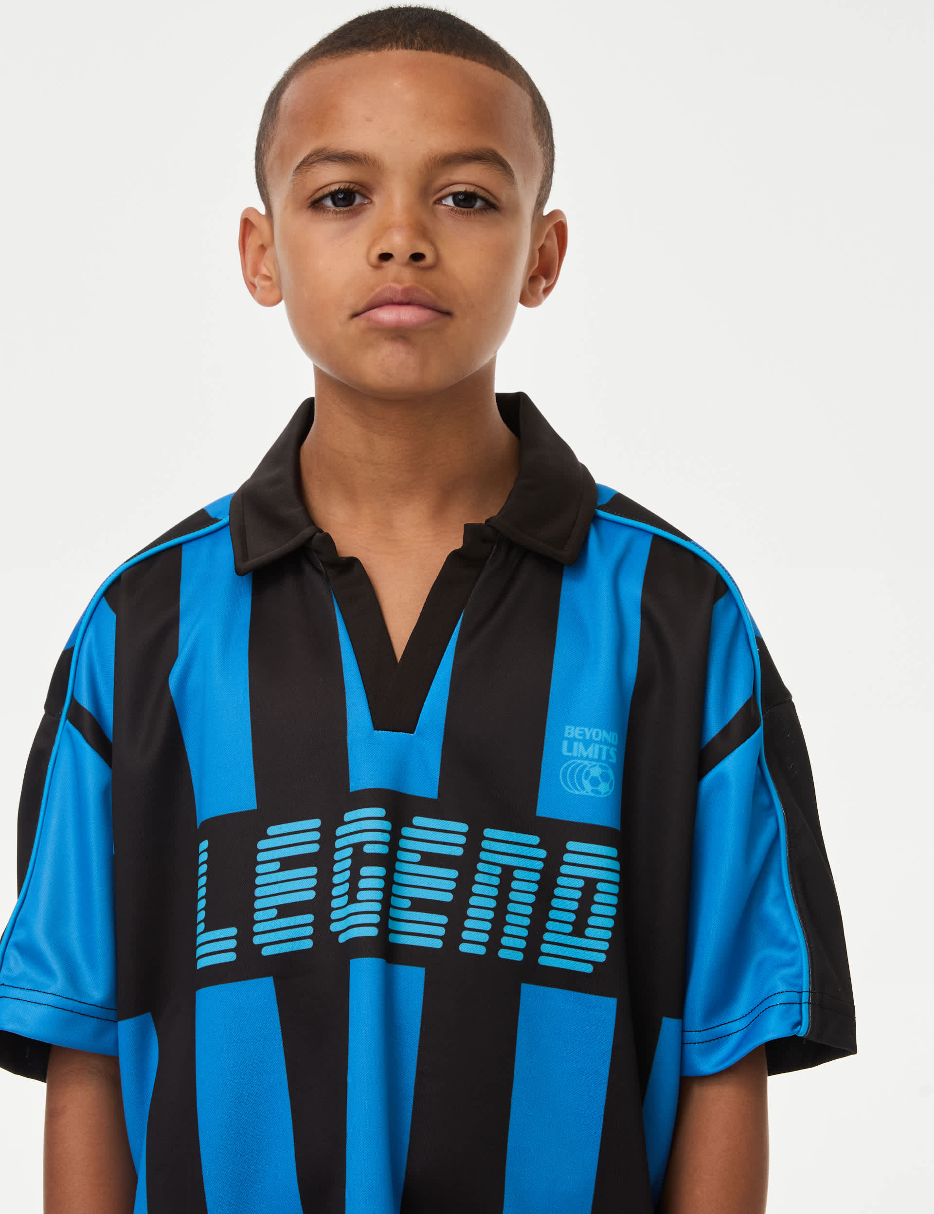 M&S Collection Legend Slogan Striped Sports T-Shirt (6-16 Yrs) - 12-13 - Blue Mix, Blue Mix