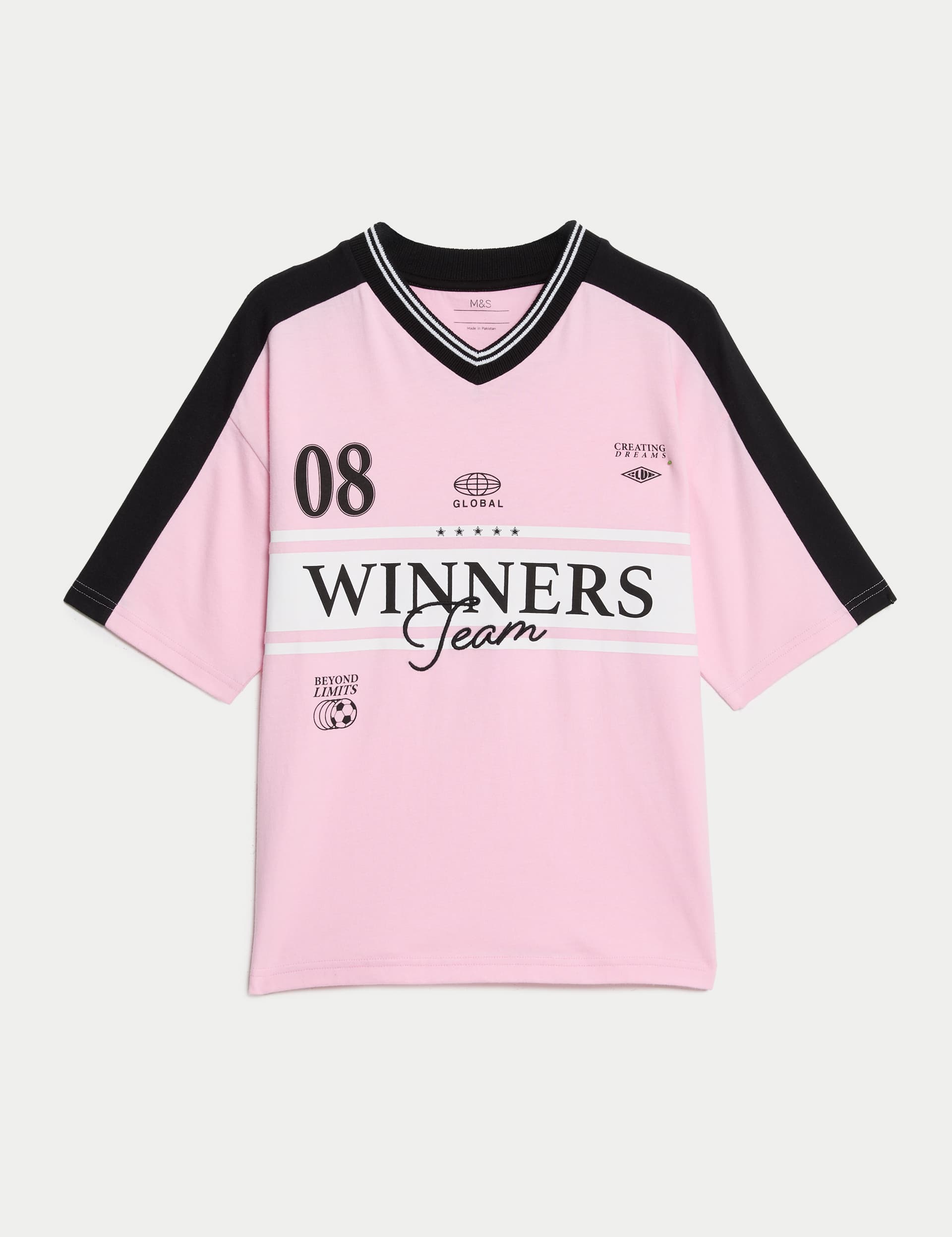 M&S Collection Boys Pure Cotton Football Graphic T-Shirt (6-16 Yrs) - 10-11 - Pink, Pink