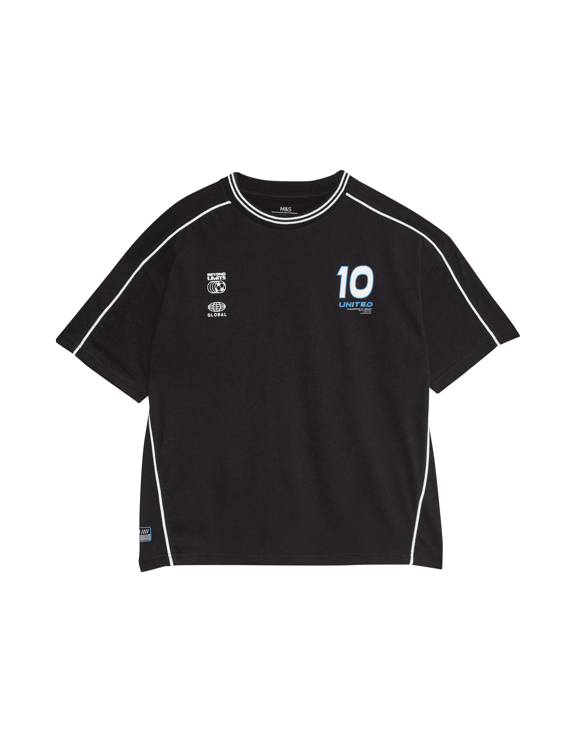 M&S Collection Pure Cotton Football T-Shirt (6-16 Yrs) - 9-10Y - Black, Black