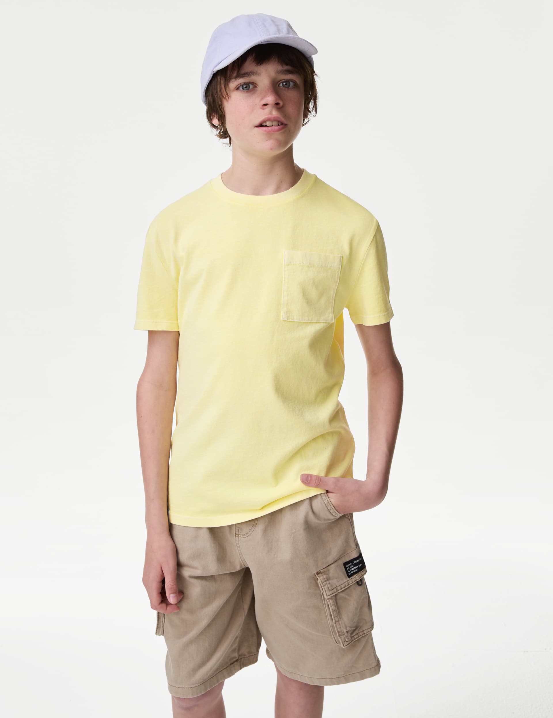 M&S Boys Pure Cotton Garment Dyed T-Shirt (6-16 Yrs) - 14-15 - Yellow, Indigo,Lilac,Yellow