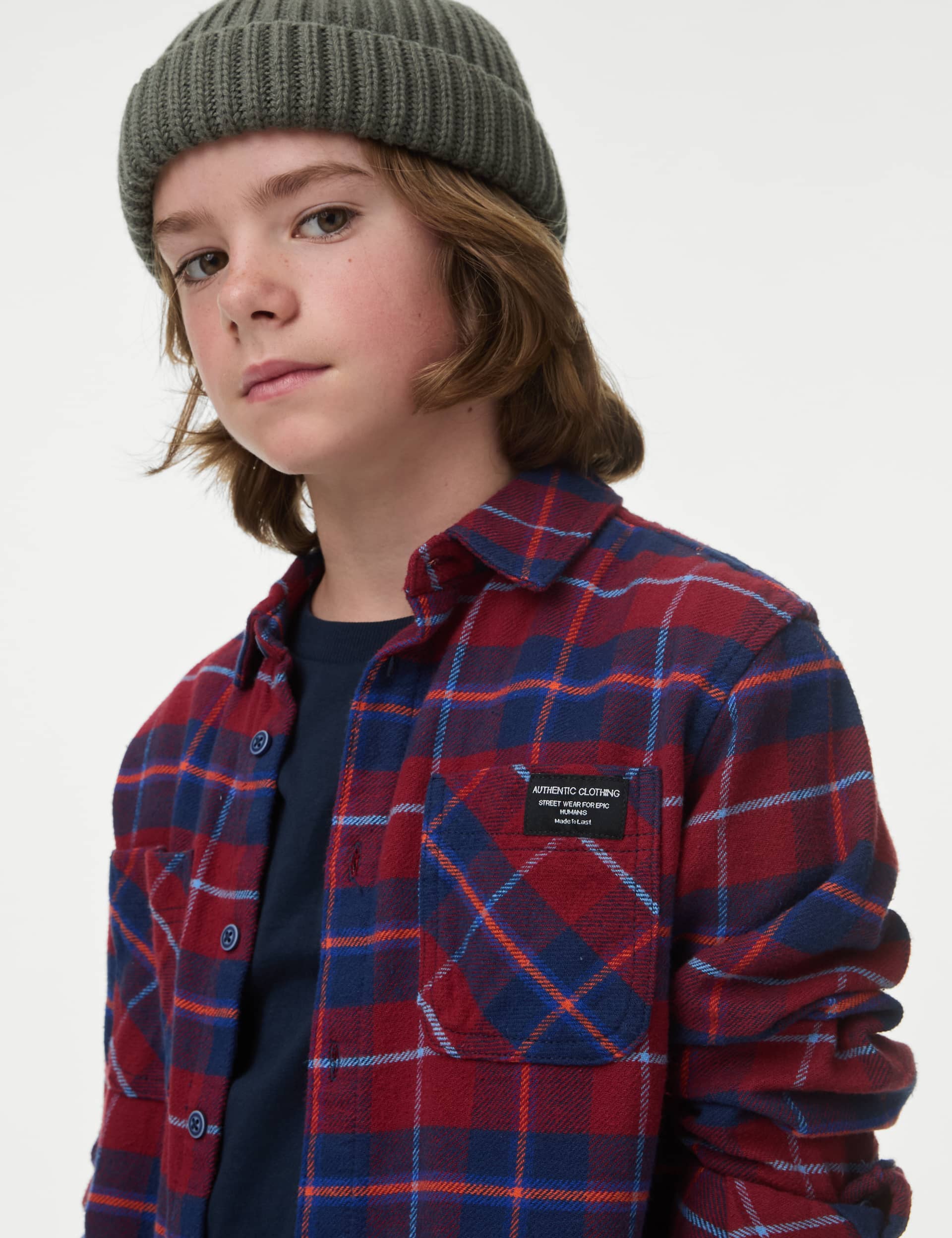 M&S Boys 2pc Pure Cotton Checked Shirt & T-Shirt Set (6-16 Yrs) - 13-14 - Red Mix, Red Mix