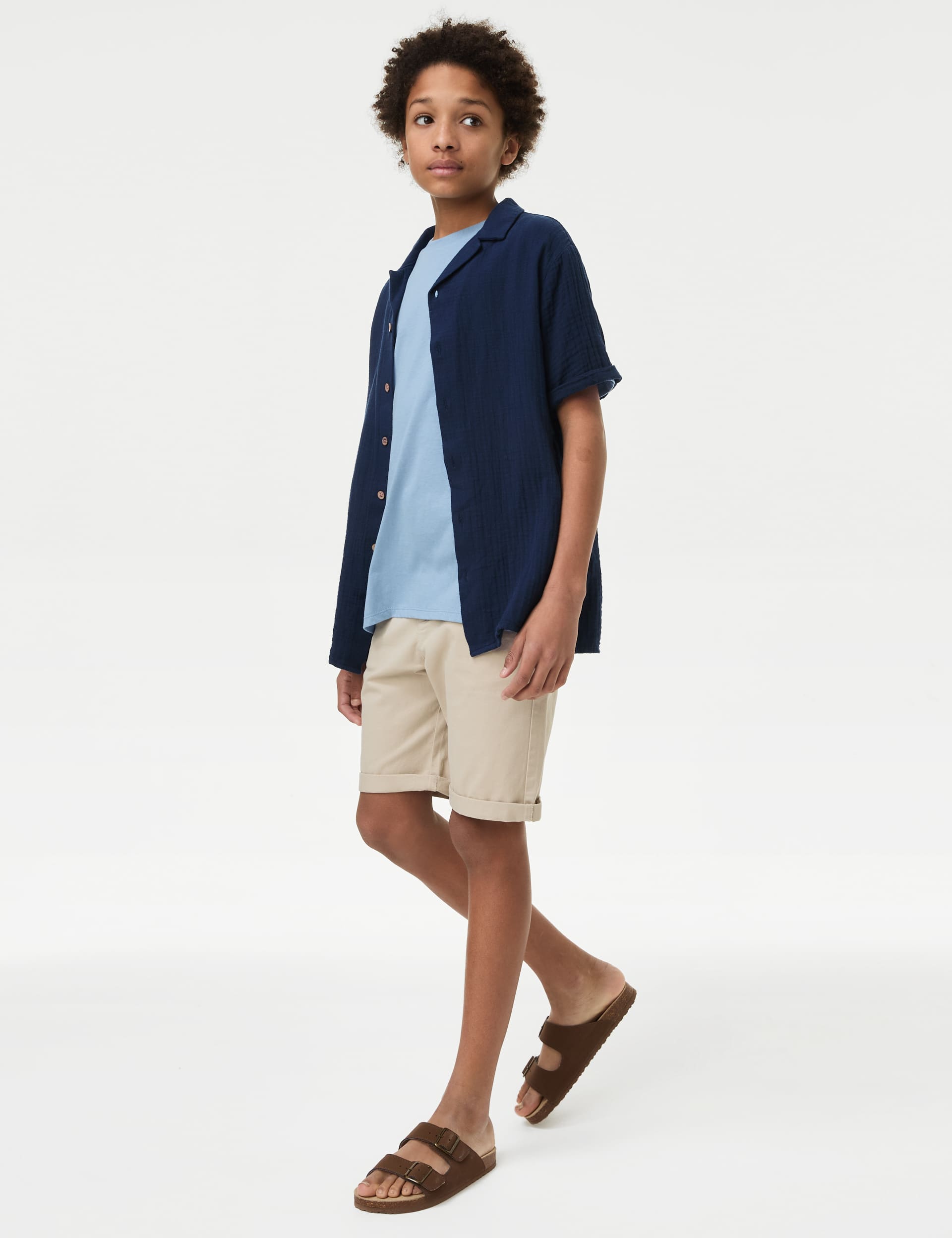 M&S Boys 2pc Cotton Rich Shirt & T-Shirt Set (6-16 Yrs) - 11-12 - Navy, Steel Blue,Navy,Smokey Green