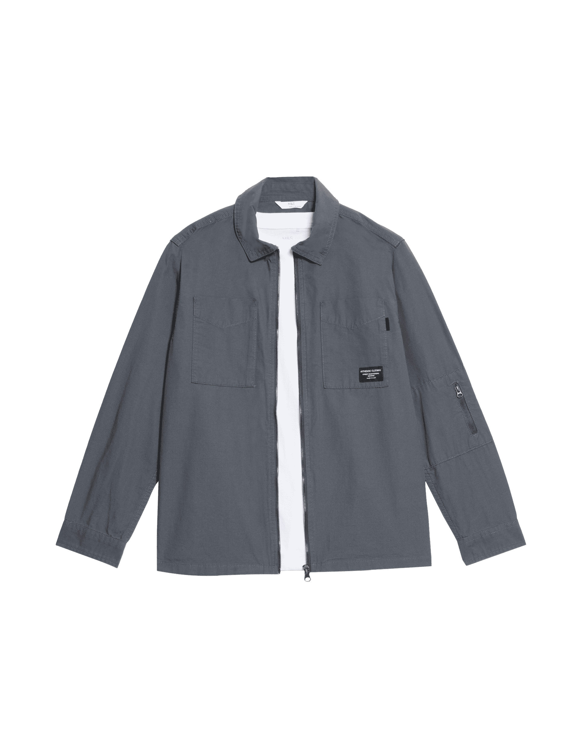 M&S Collection Boys Pure Cotton Ripstop Shirt (2-16 Yrs) - 8-9 Y - Carbon, Carbon