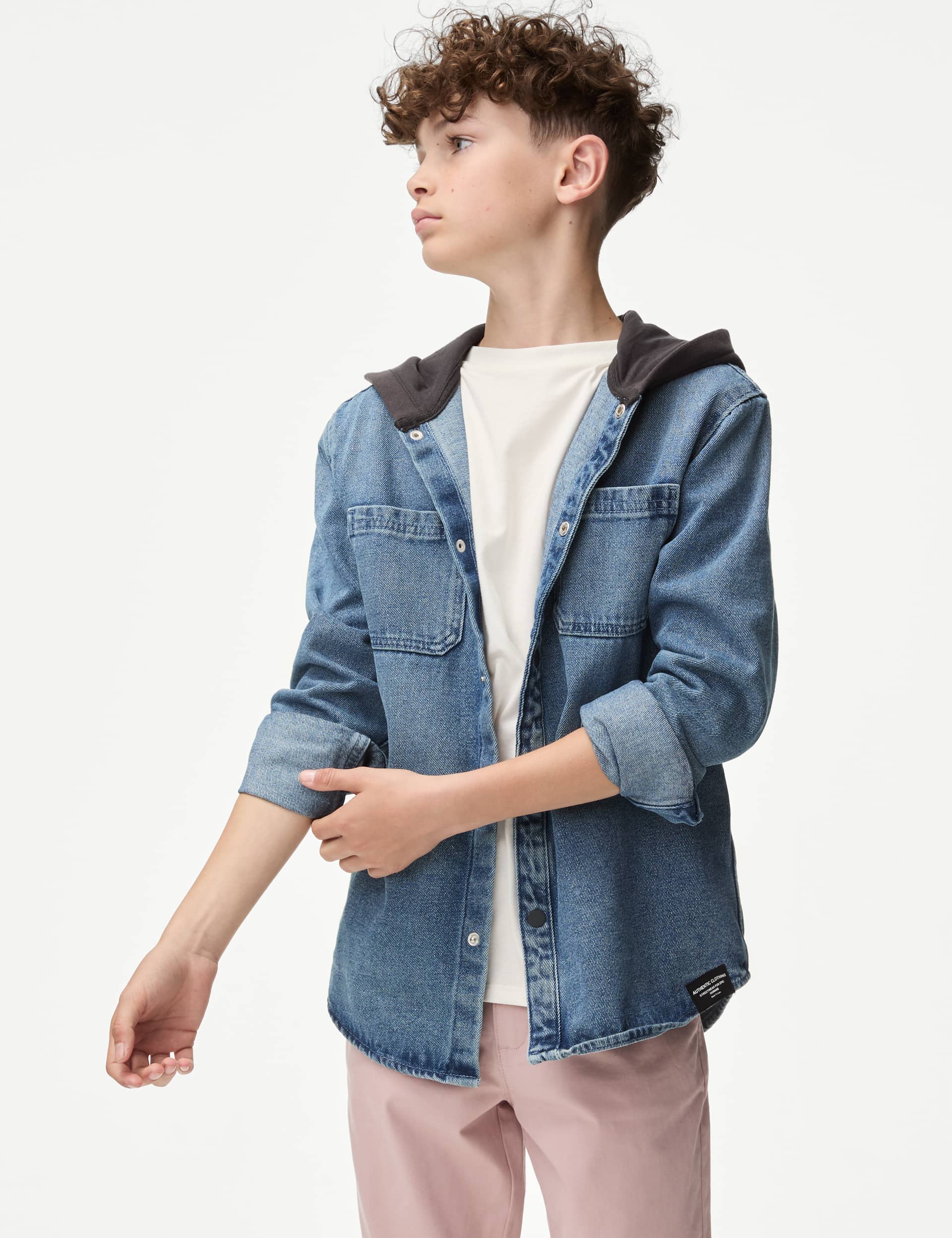 M&S Boys Denim Hooded Shacket (6-16 Yrs) - 12-13, Denim