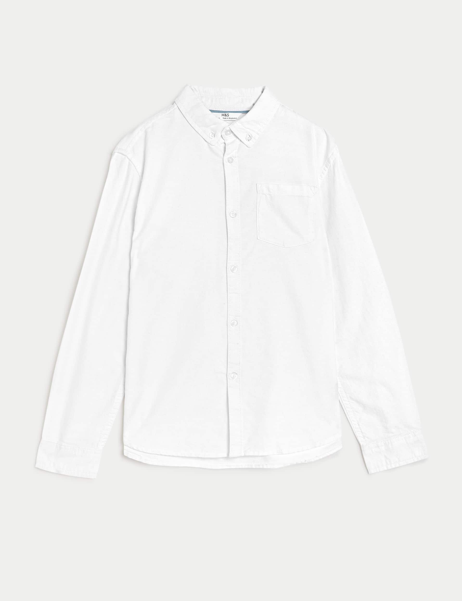 M&S Boys Pure Cotton Oxford Shirt (6-16 Yrs) - 6-7 Y - White, White